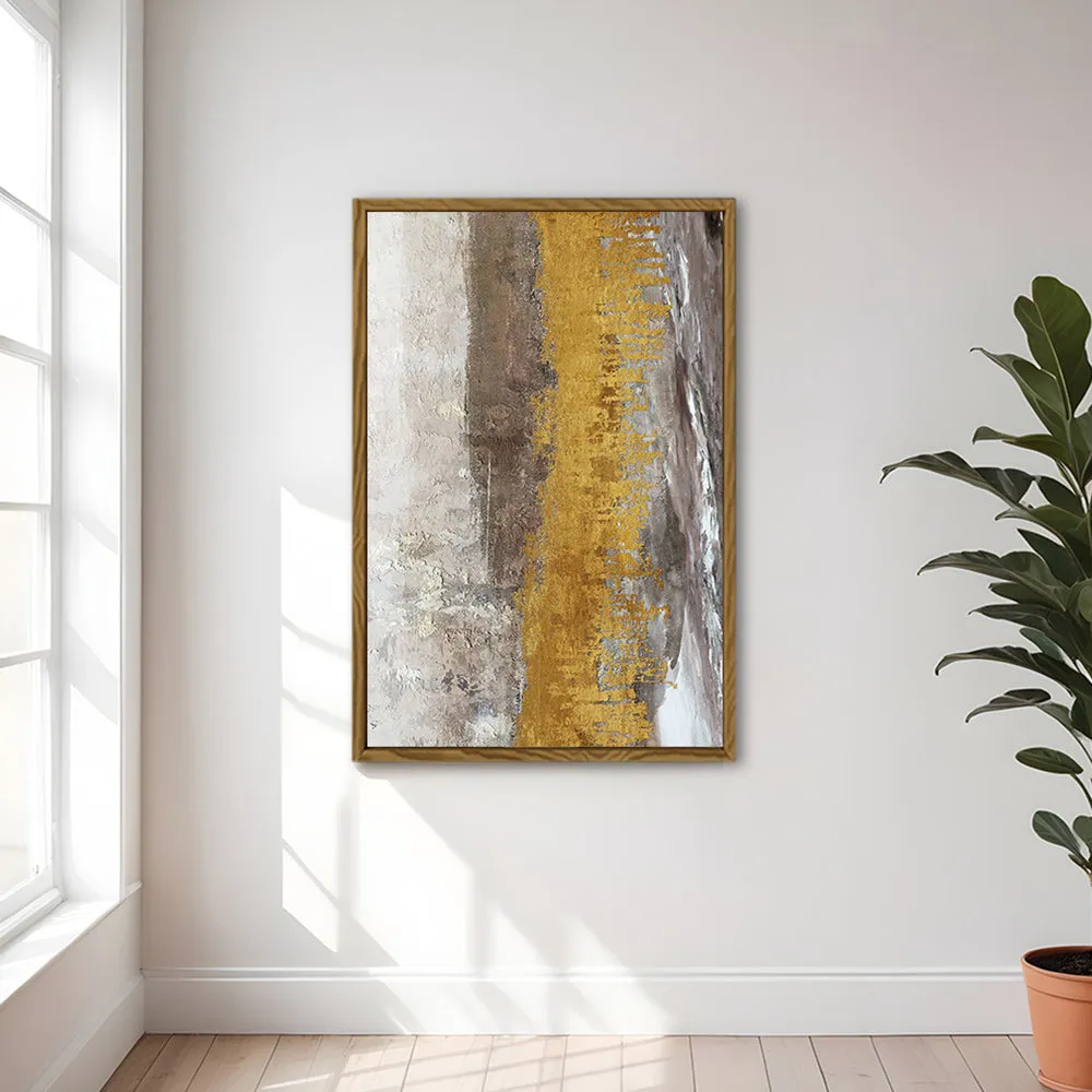 Canvas Wall Art Stretched Over Wooden Frame with Floating Frame and Gold Dust Abstract Painting CV4160