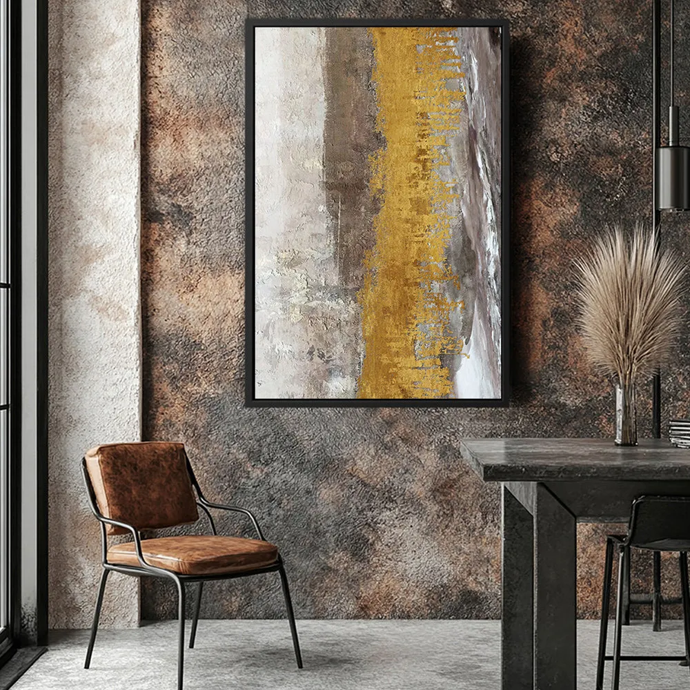 Canvas Wall Art Stretched Over Wooden Frame with Floating Frame and Gold Dust Abstract Painting CV4160