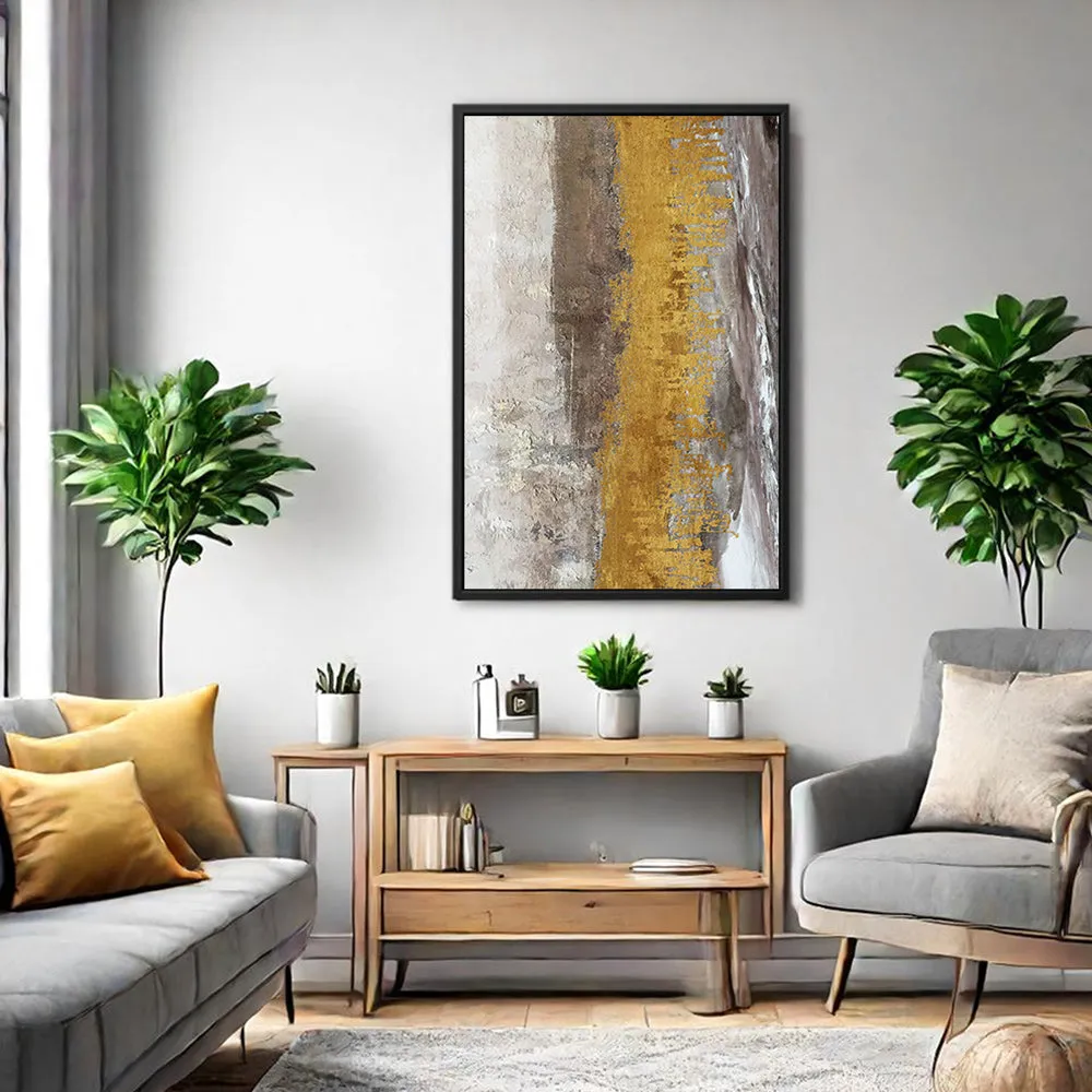 Canvas Wall Art Stretched Over Wooden Frame with Floating Frame and Gold Dust Abstract Painting CV4160