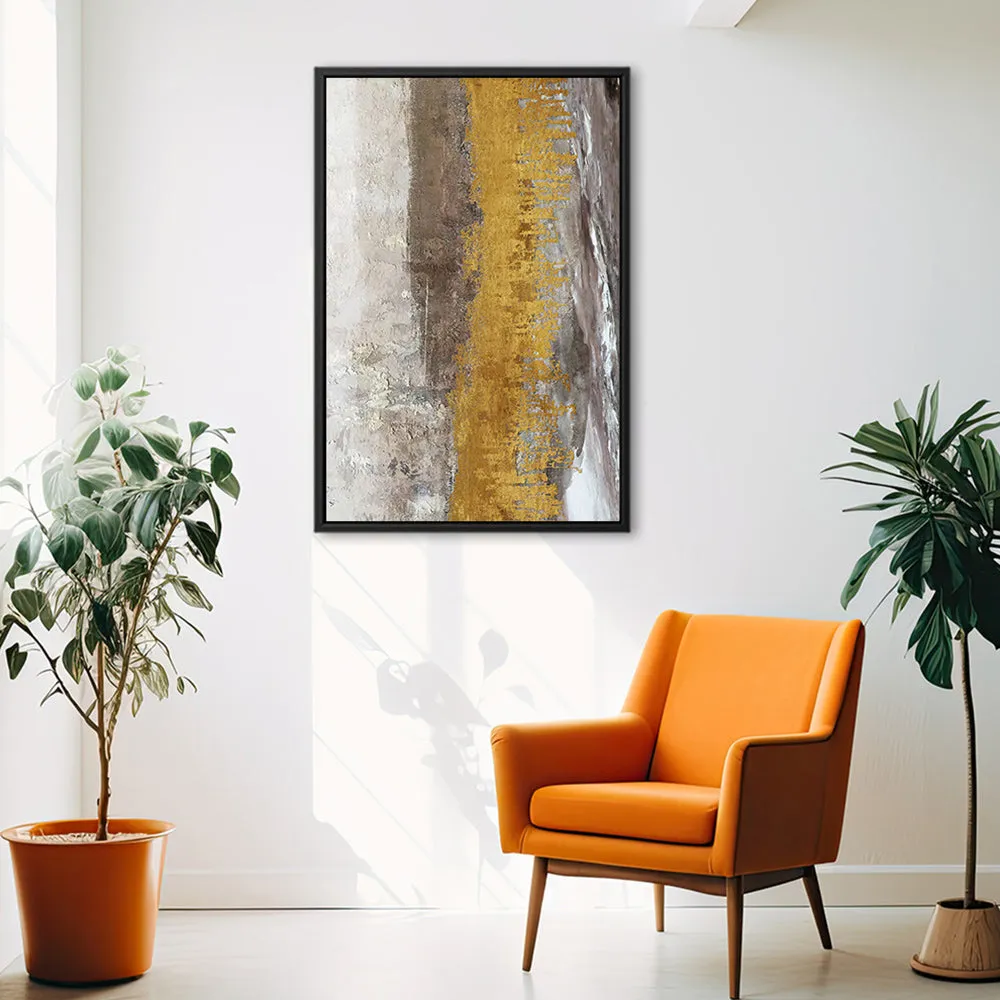 Canvas Wall Art Stretched Over Wooden Frame with Floating Frame and Gold Dust Abstract Painting CV4160