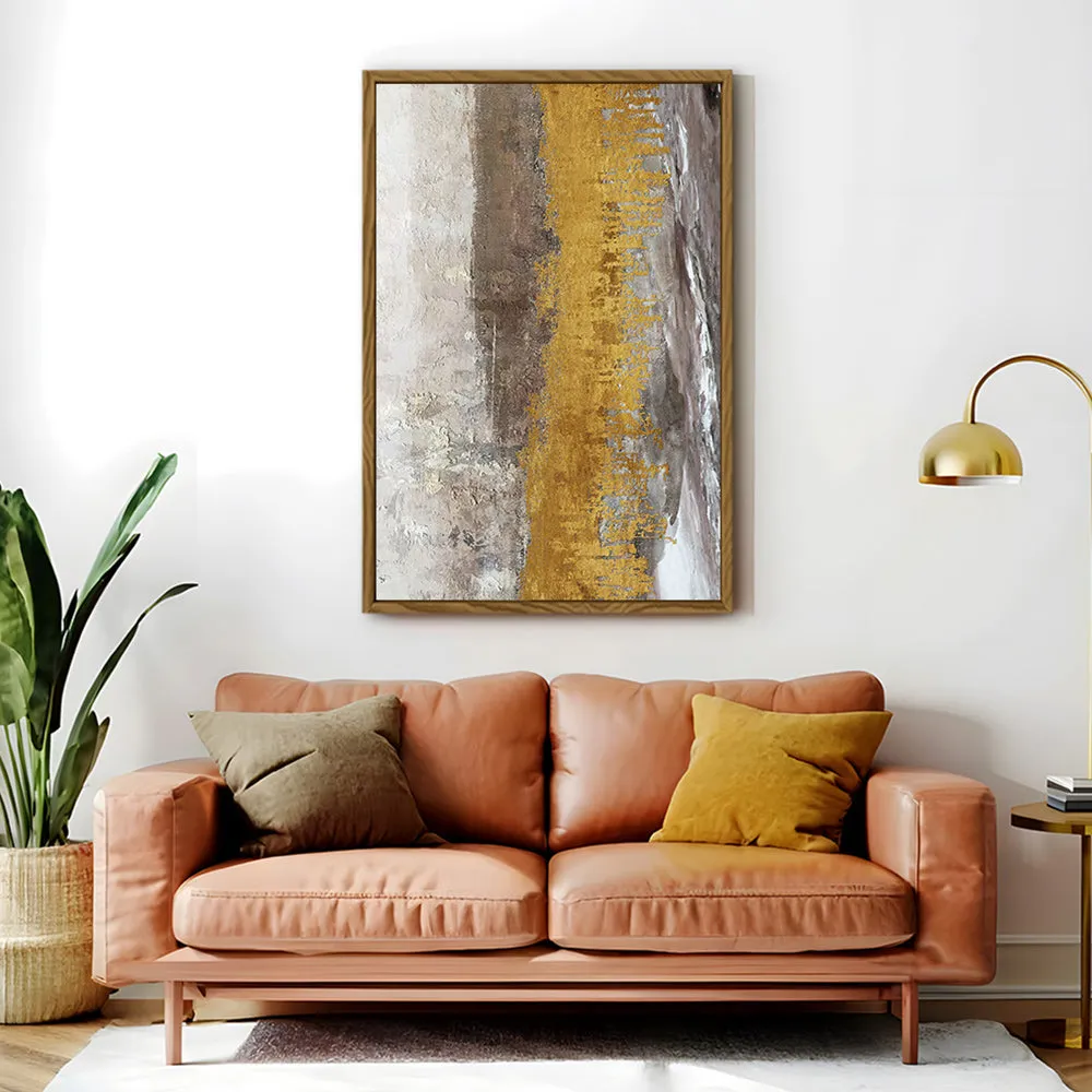Canvas Wall Art Stretched Over Wooden Frame with Floating Frame and Gold Dust Abstract Painting CV4160