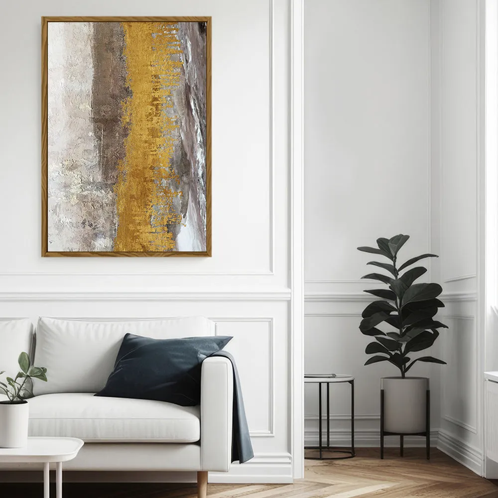 Canvas Wall Art Stretched Over Wooden Frame with Floating Frame and Gold Dust Abstract Painting CV4160