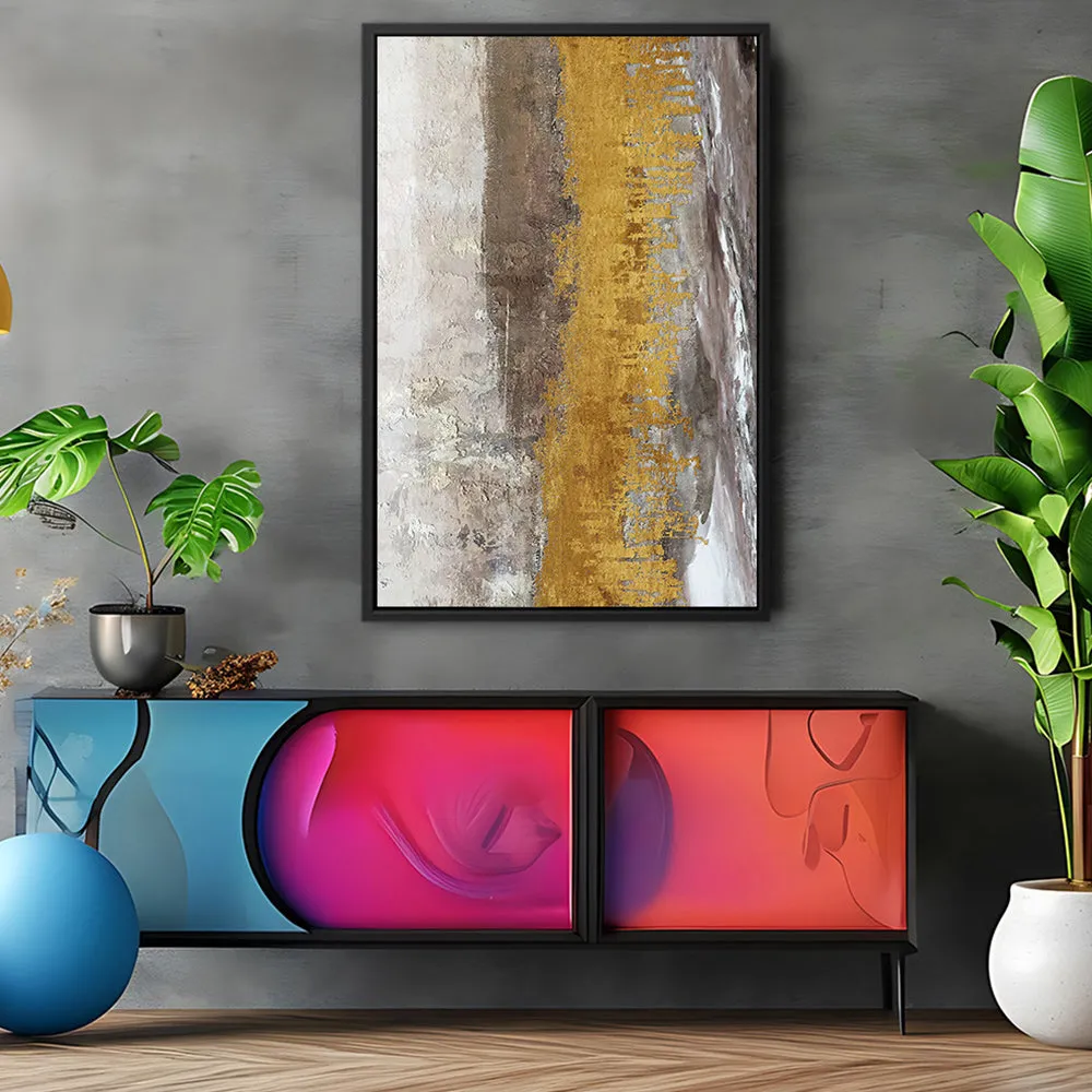 Canvas Wall Art Stretched Over Wooden Frame with Floating Frame and Gold Dust Abstract Painting CV4160