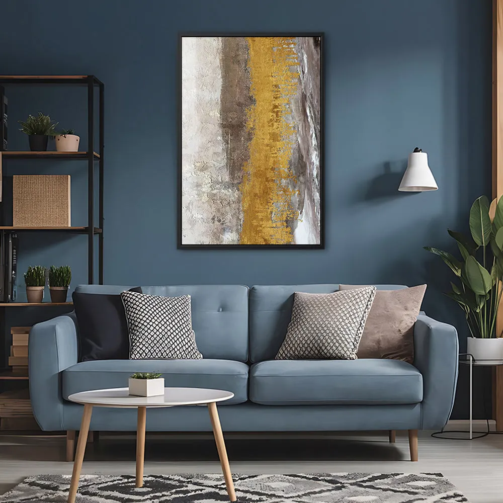 Canvas Wall Art Stretched Over Wooden Frame with Floating Frame and Gold Dust Abstract Painting CV4160