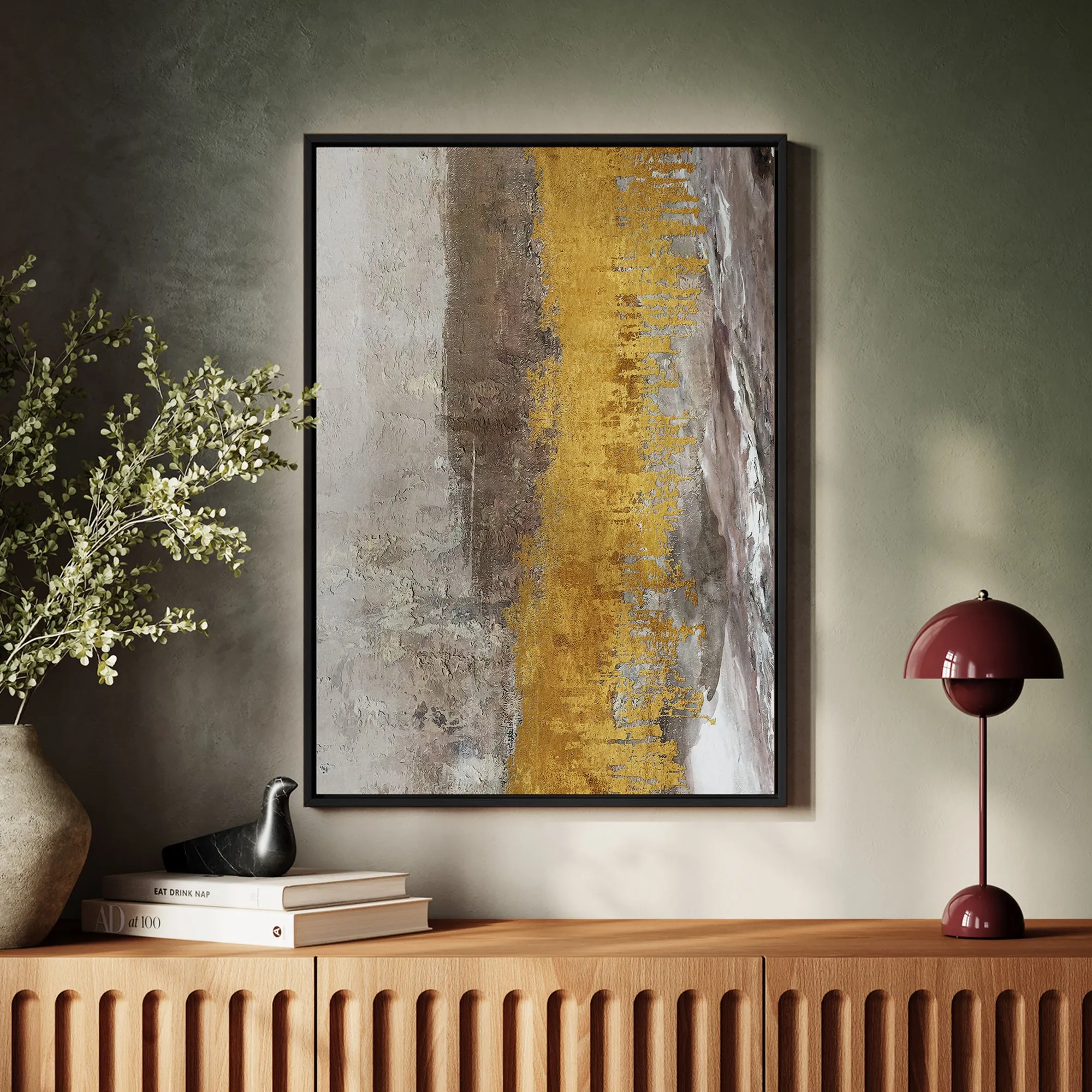 Canvas Wall Art Stretched Over Wooden Frame with Floating Frame and Gold Dust Abstract Painting CV4160