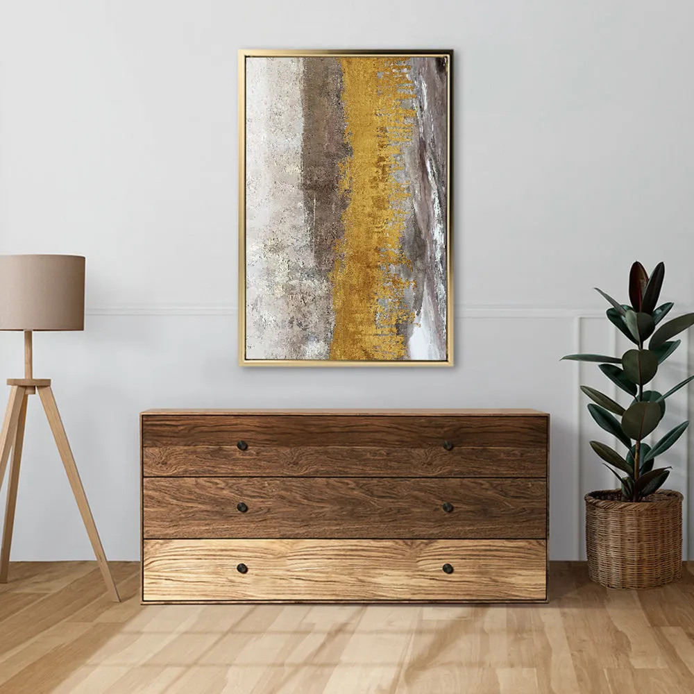 Canvas Wall Art Stretched Over Wooden Frame with Floating Frame and Gold Dust Abstract Painting CV4160
