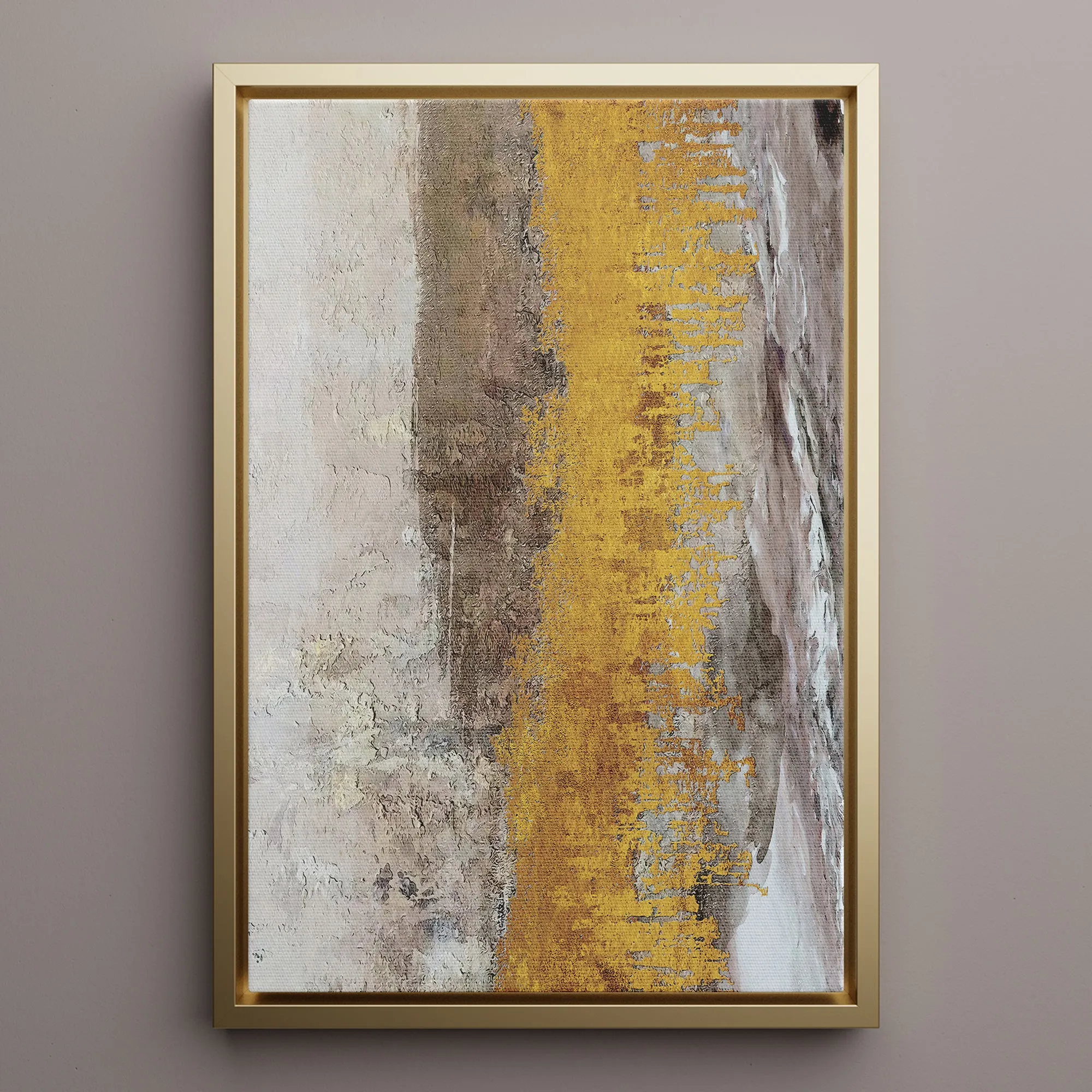 Canvas Wall Art Stretched Over Wooden Frame with Floating Frame and Gold Dust Abstract Painting CV4160