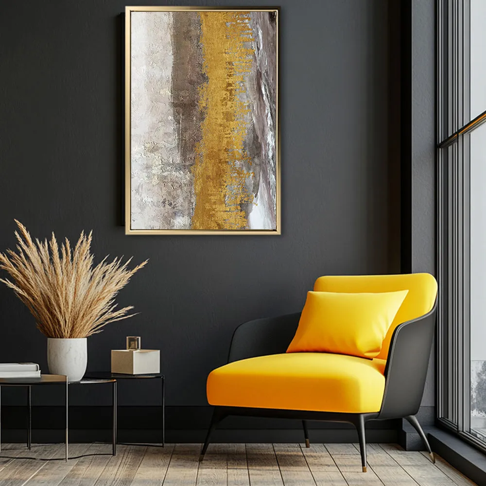 Canvas Wall Art Stretched Over Wooden Frame with Floating Frame and Gold Dust Abstract Painting CV4160