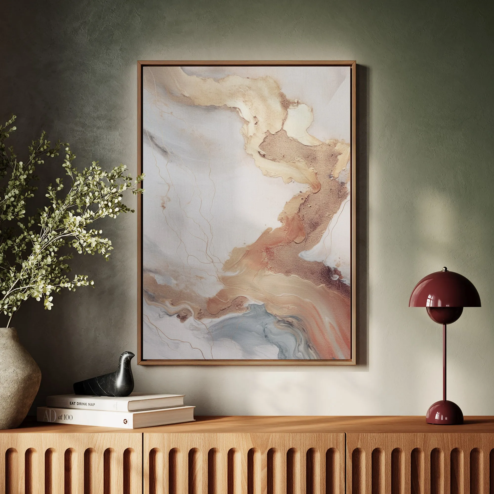 Canvas Wall Art Stretched Over Wooden Frame with Floating Frame and Gold Marble Painting CV4161