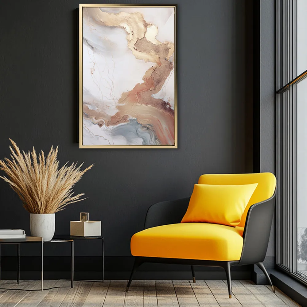 Canvas Wall Art Stretched Over Wooden Frame with Floating Frame and Gold Marble Painting CV4161