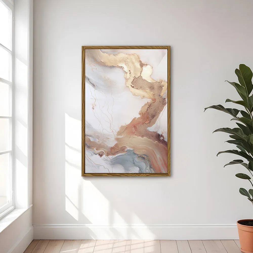 Canvas Wall Art Stretched Over Wooden Frame with Floating Frame and Gold Marble Painting CV4161