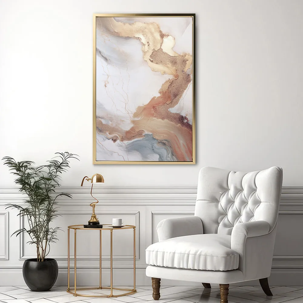 Canvas Wall Art Stretched Over Wooden Frame with Floating Frame and Gold Marble Painting CV4161