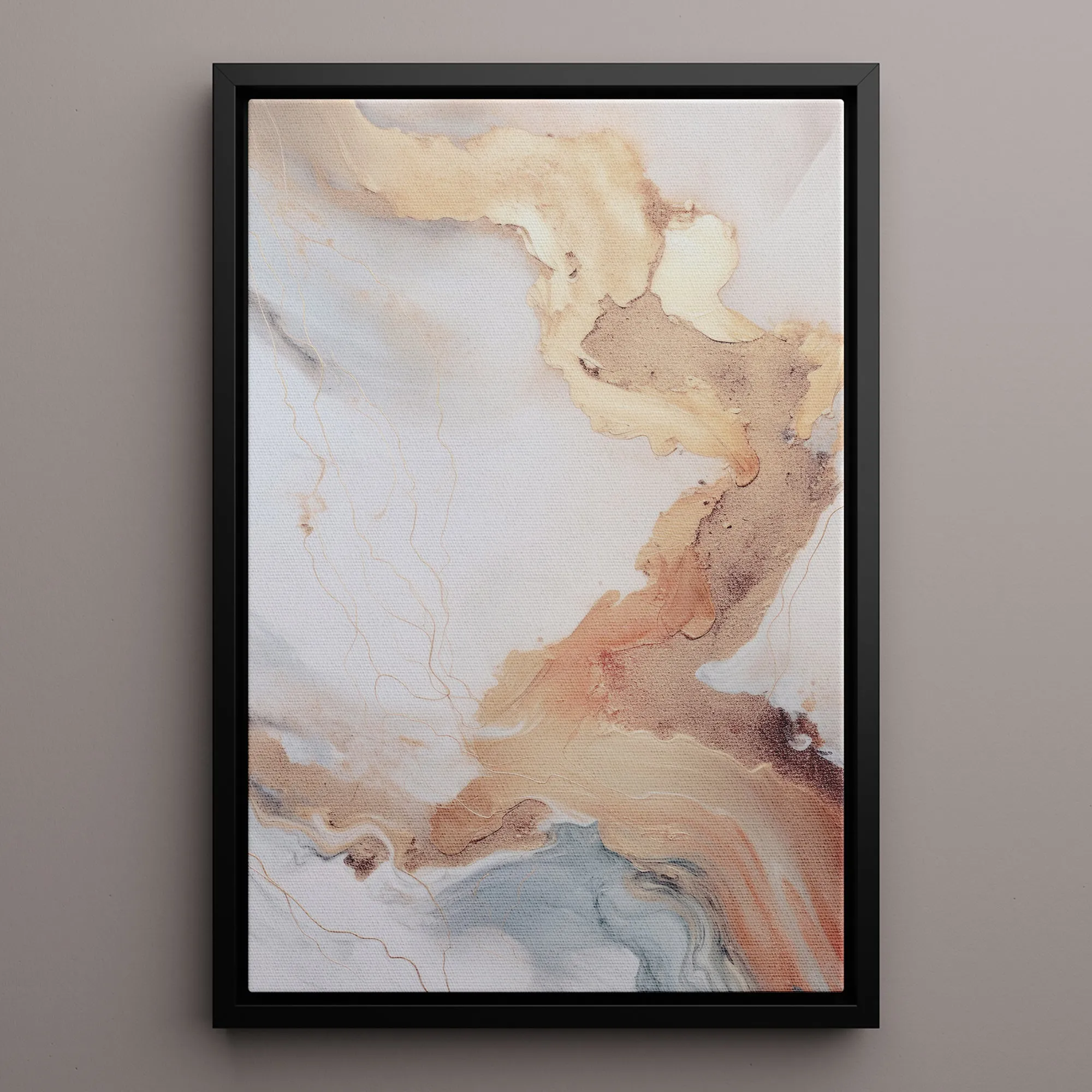 Canvas Wall Art Stretched Over Wooden Frame with Floating Frame and Gold Marble Painting CV4161