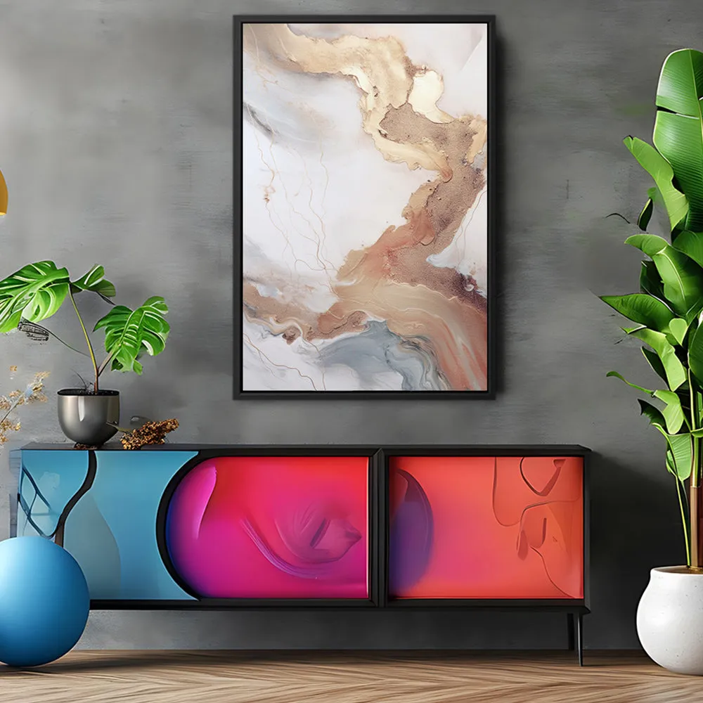 Canvas Wall Art Stretched Over Wooden Frame with Floating Frame and Gold Marble Painting CV4161