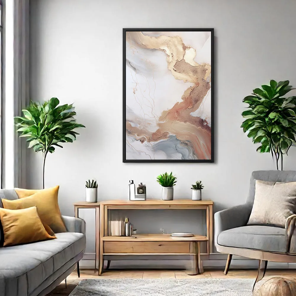 Canvas Wall Art Stretched Over Wooden Frame with Floating Frame and Gold Marble Painting CV4161