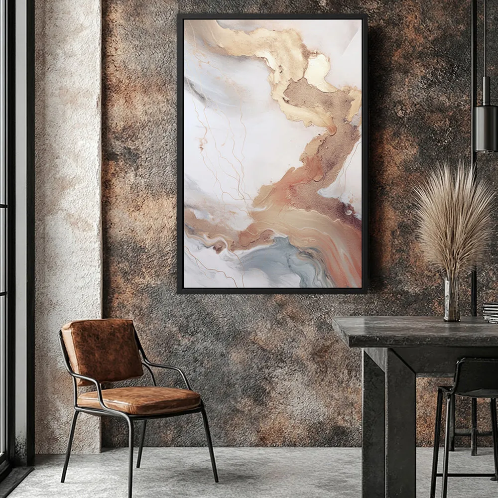 Canvas Wall Art Stretched Over Wooden Frame with Floating Frame and Gold Marble Painting CV4161