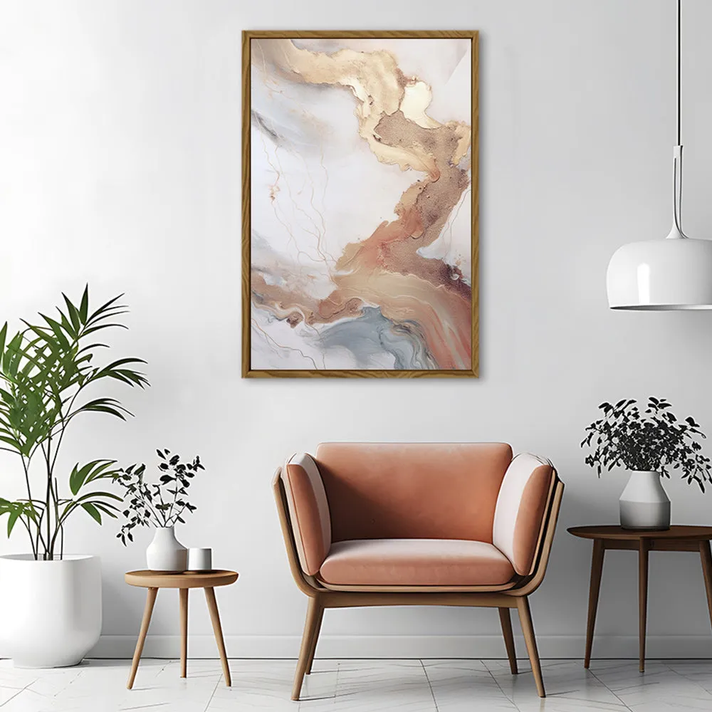 Canvas Wall Art Stretched Over Wooden Frame with Floating Frame and Gold Marble Painting CV4161