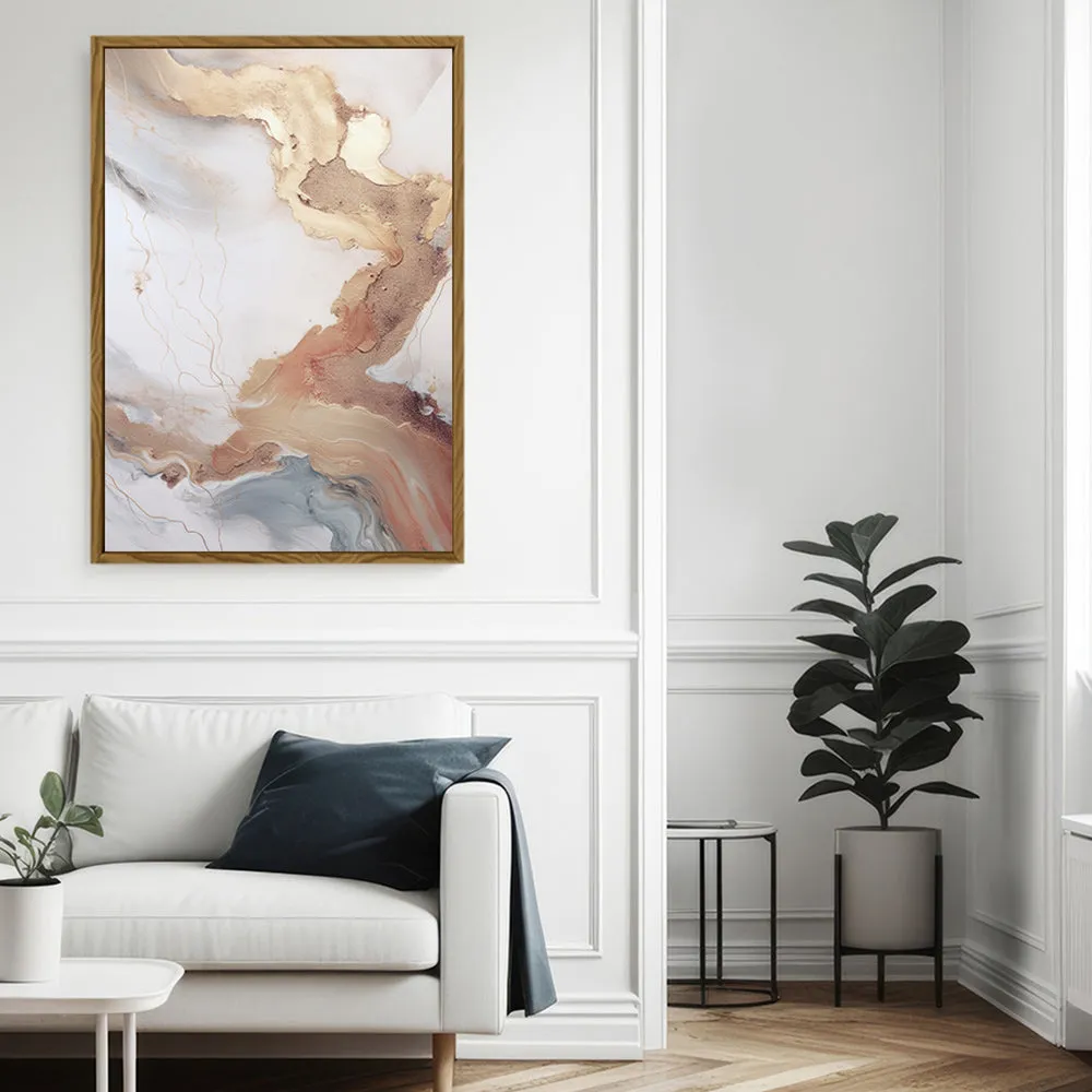 Canvas Wall Art Stretched Over Wooden Frame with Floating Frame and Gold Marble Painting CV4161