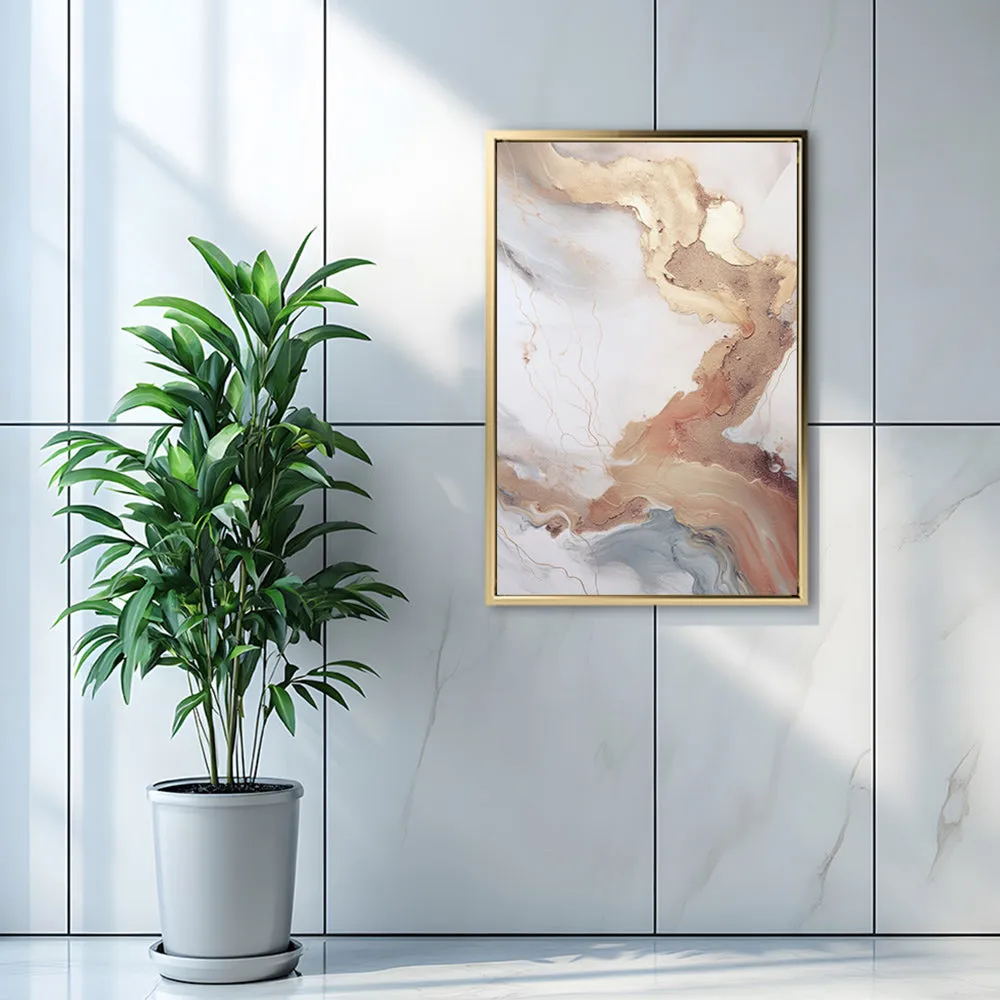 Canvas Wall Art Stretched Over Wooden Frame with Floating Frame and Gold Marble Painting CV4161