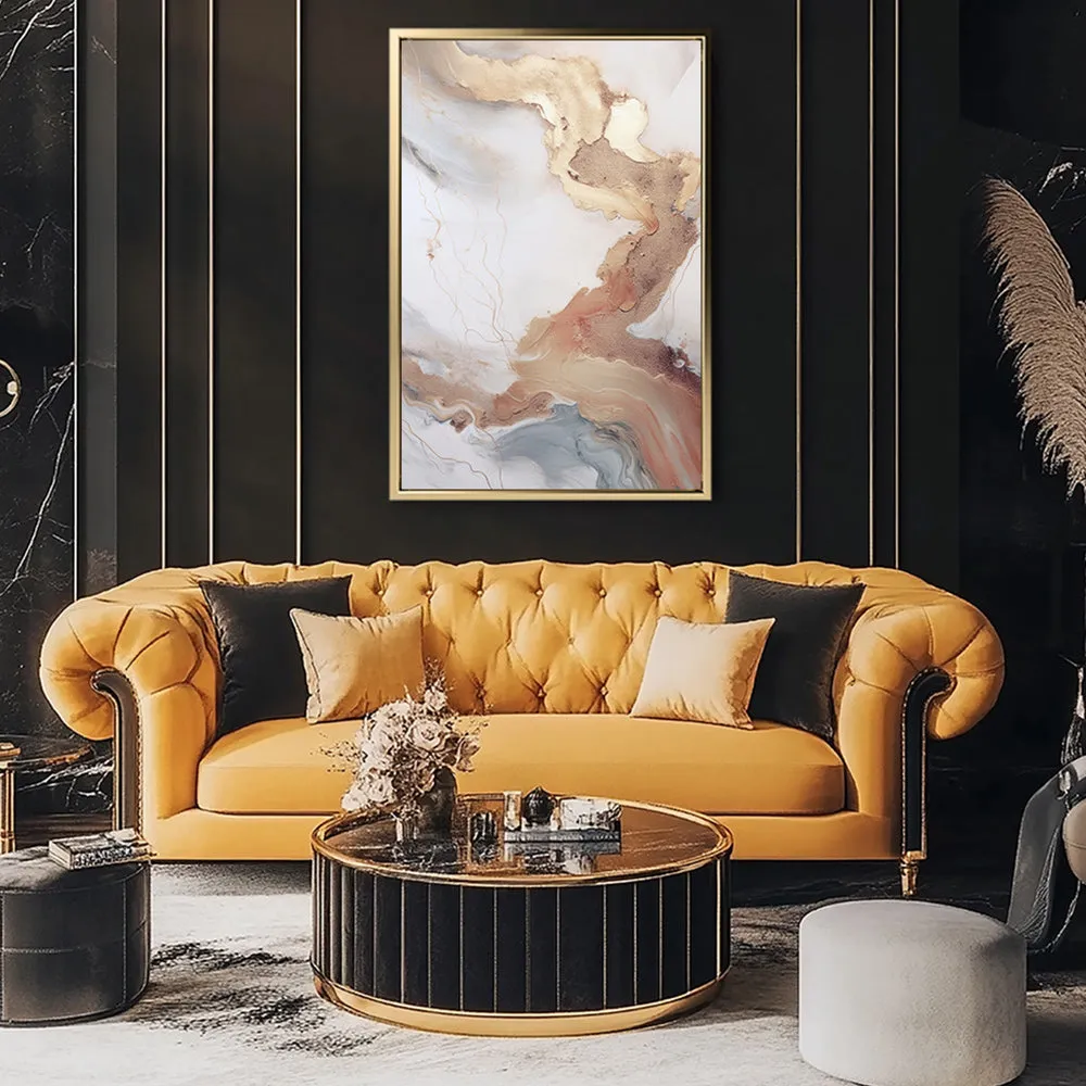 Canvas Wall Art Stretched Over Wooden Frame with Floating Frame and Gold Marble Painting CV4161