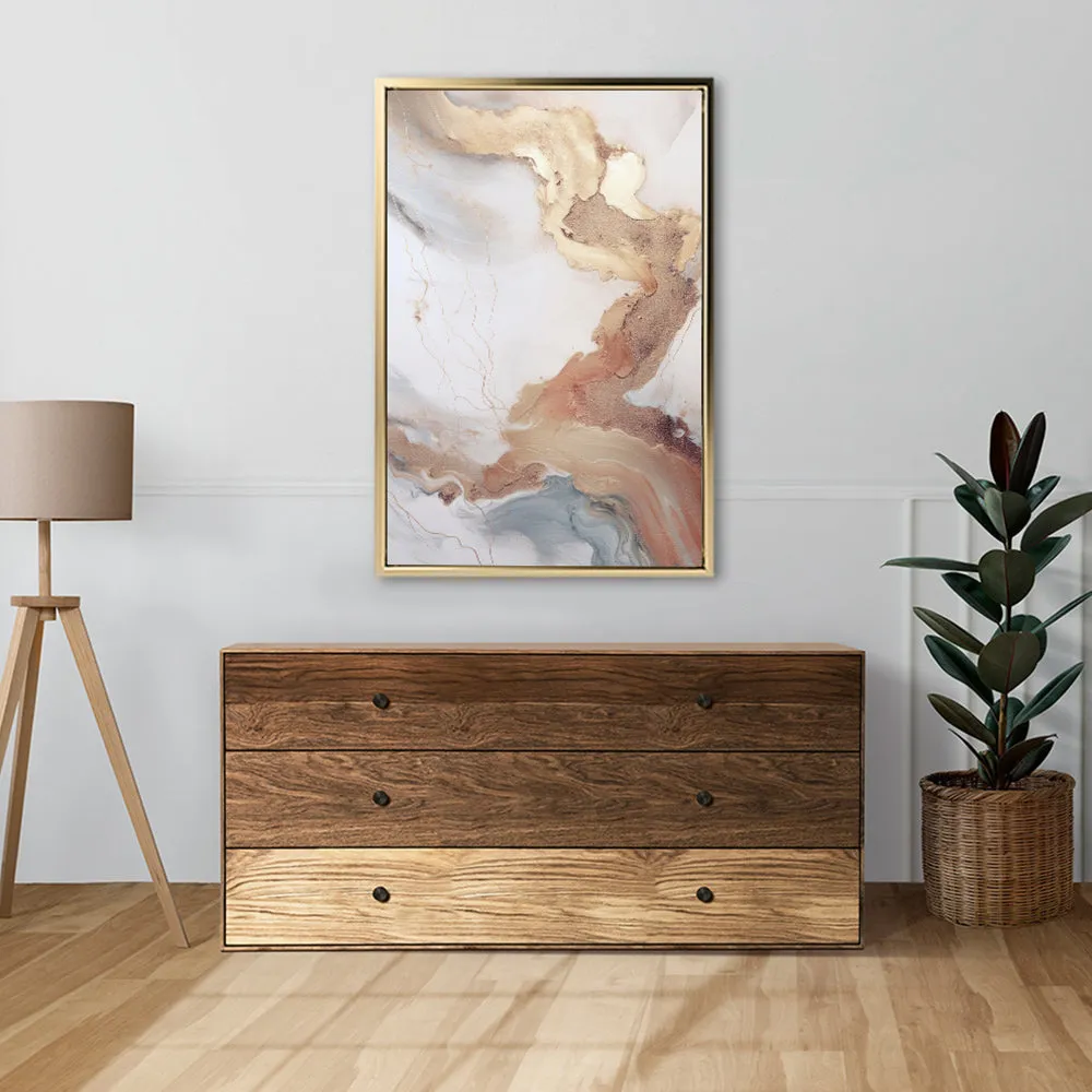 Canvas Wall Art Stretched Over Wooden Frame with Floating Frame and Gold Marble Painting CV4161