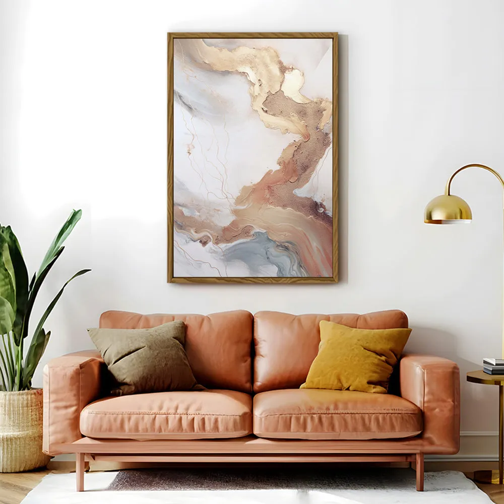 Canvas Wall Art Stretched Over Wooden Frame with Floating Frame and Gold Marble Painting CV4161