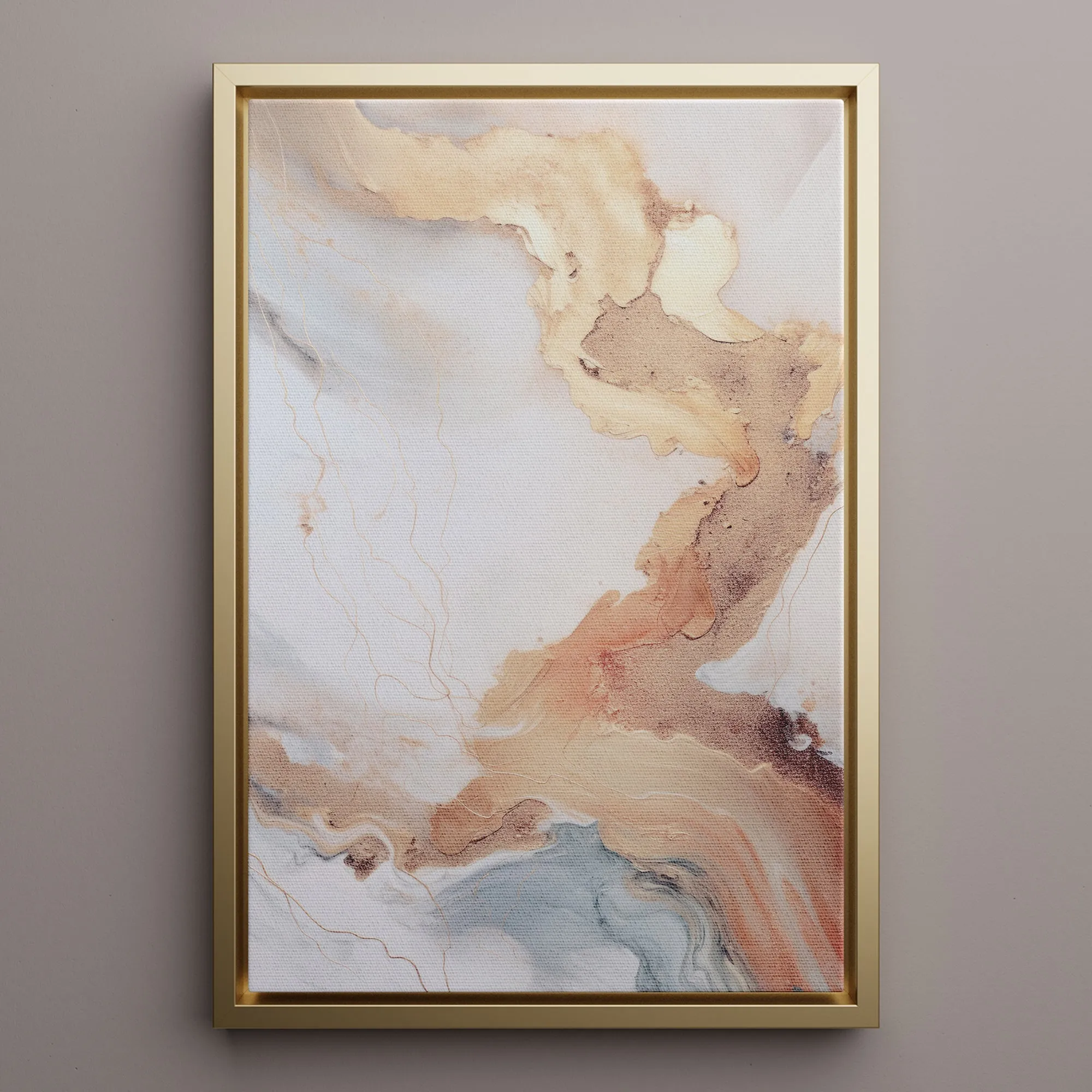 Canvas Wall Art Stretched Over Wooden Frame with Floating Frame and Gold Marble Painting CV4161