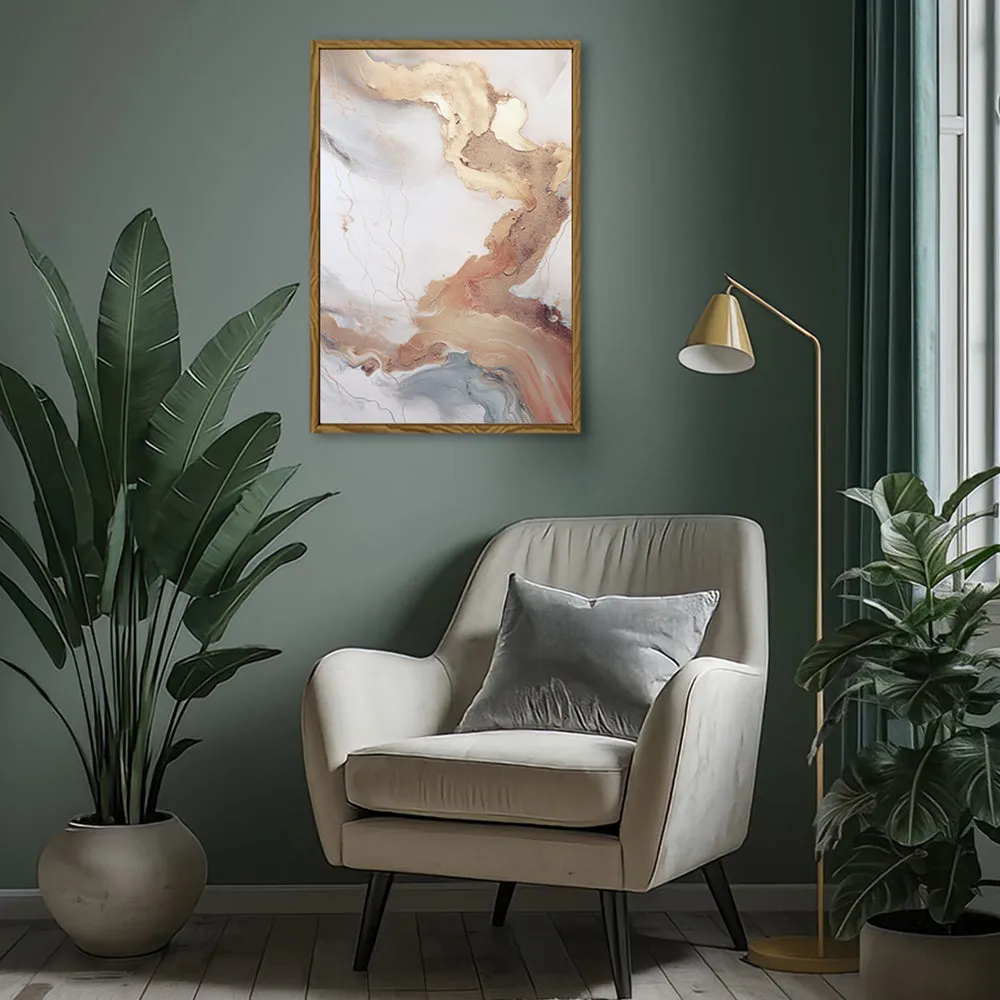 Canvas Wall Art Stretched Over Wooden Frame with Floating Frame and Gold Marble Painting CV4161