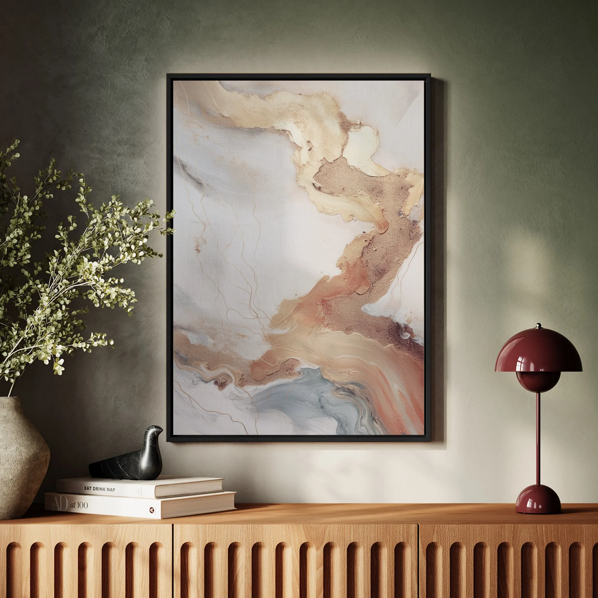 Canvas Wall Art Stretched Over Wooden Frame with Floating Frame and Gold Marble Painting CV4161
