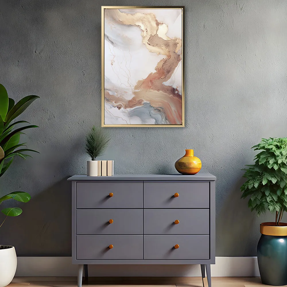 Canvas Wall Art Stretched Over Wooden Frame with Floating Frame and Gold Marble Painting CV4161