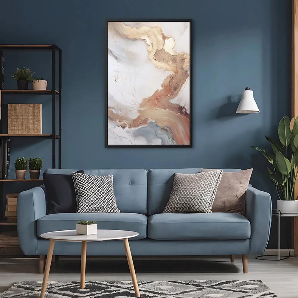 Canvas Wall Art Stretched Over Wooden Frame with Floating Frame and Gold Marble Painting CV4161