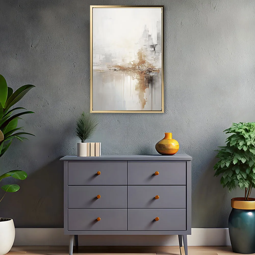Canvas Wall Art Stretched Over Wooden Frame with Floating Frame and Gold Pattern Painting CV4164