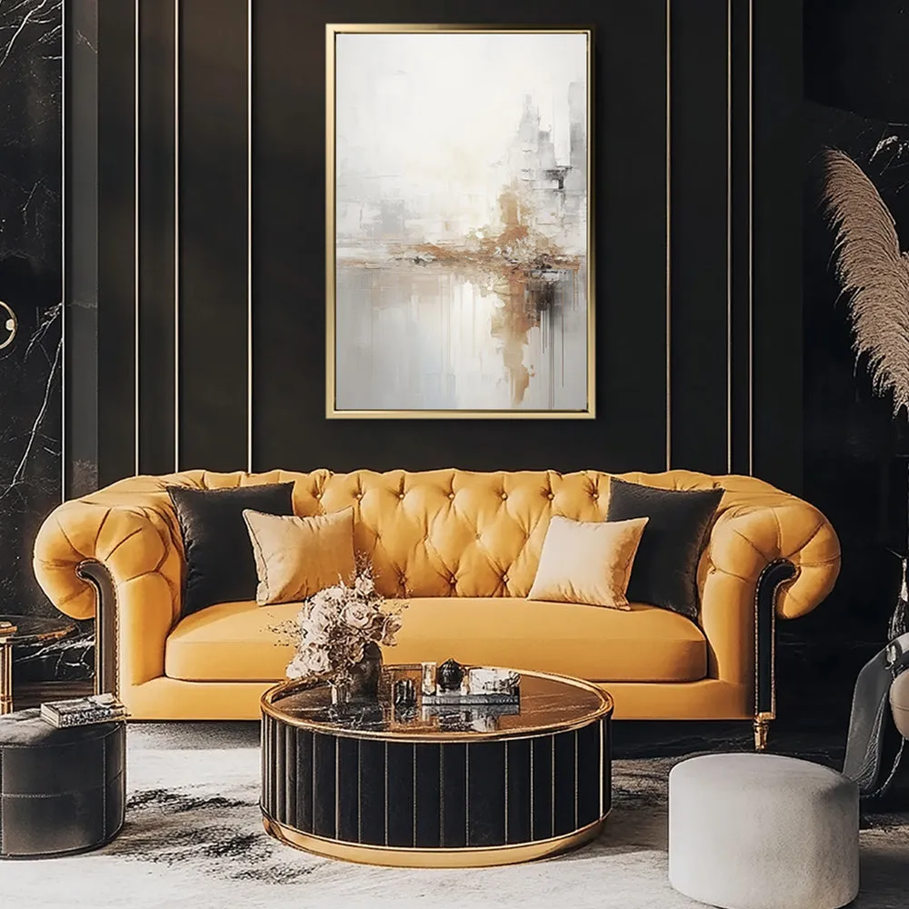 Canvas Wall Art Stretched Over Wooden Frame with Floating Frame and Gold Pattern Painting CV4164