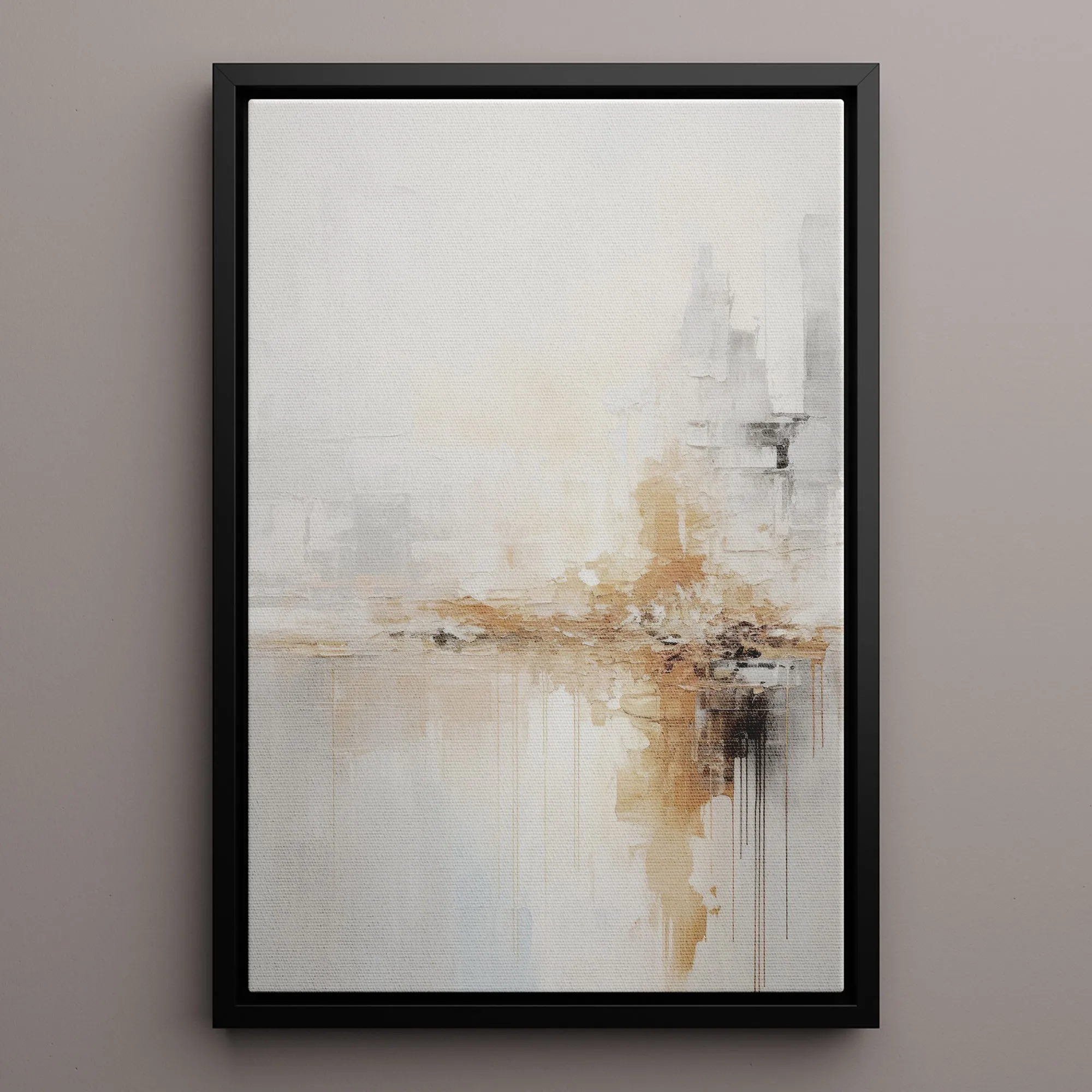 Canvas Wall Art Stretched Over Wooden Frame with Floating Frame and Gold Pattern Painting CV4164