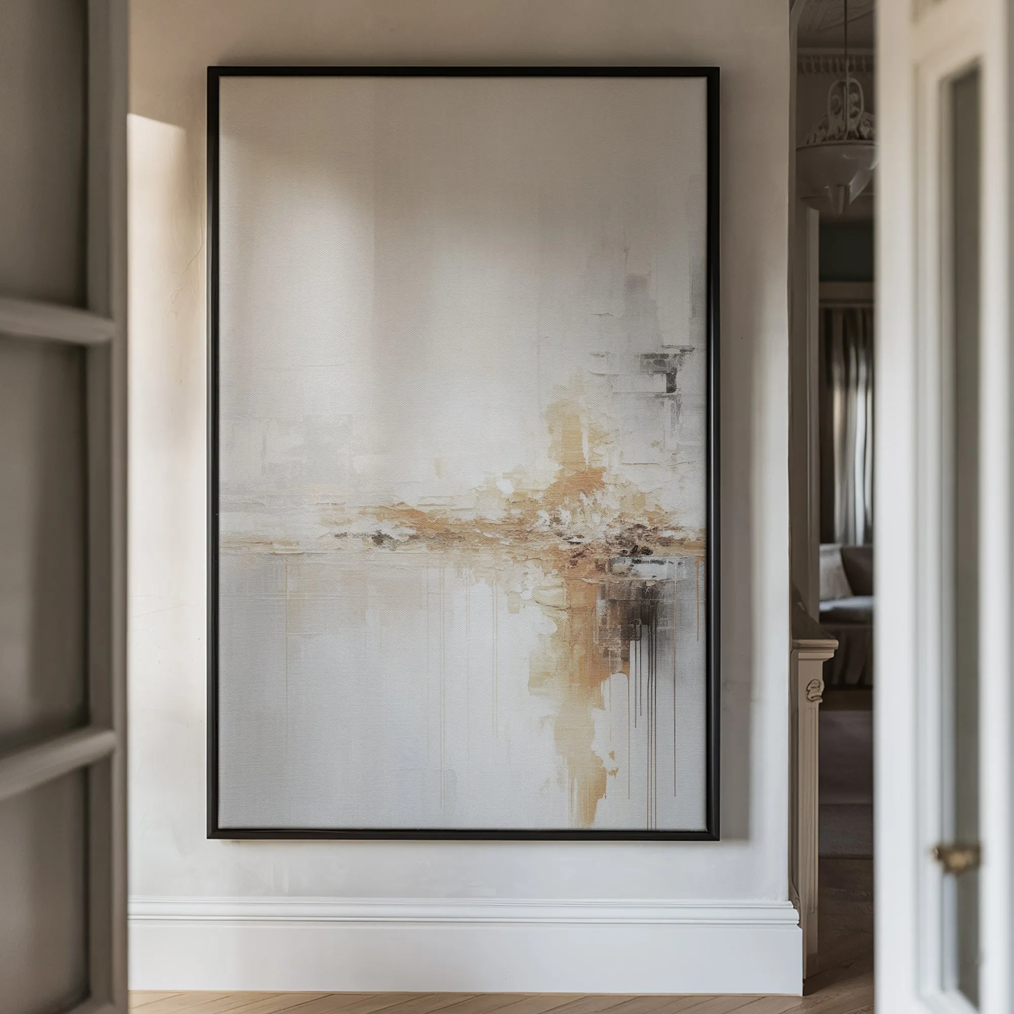 Canvas Wall Art Stretched Over Wooden Frame with Floating Frame and Gold Pattern Painting CV4164