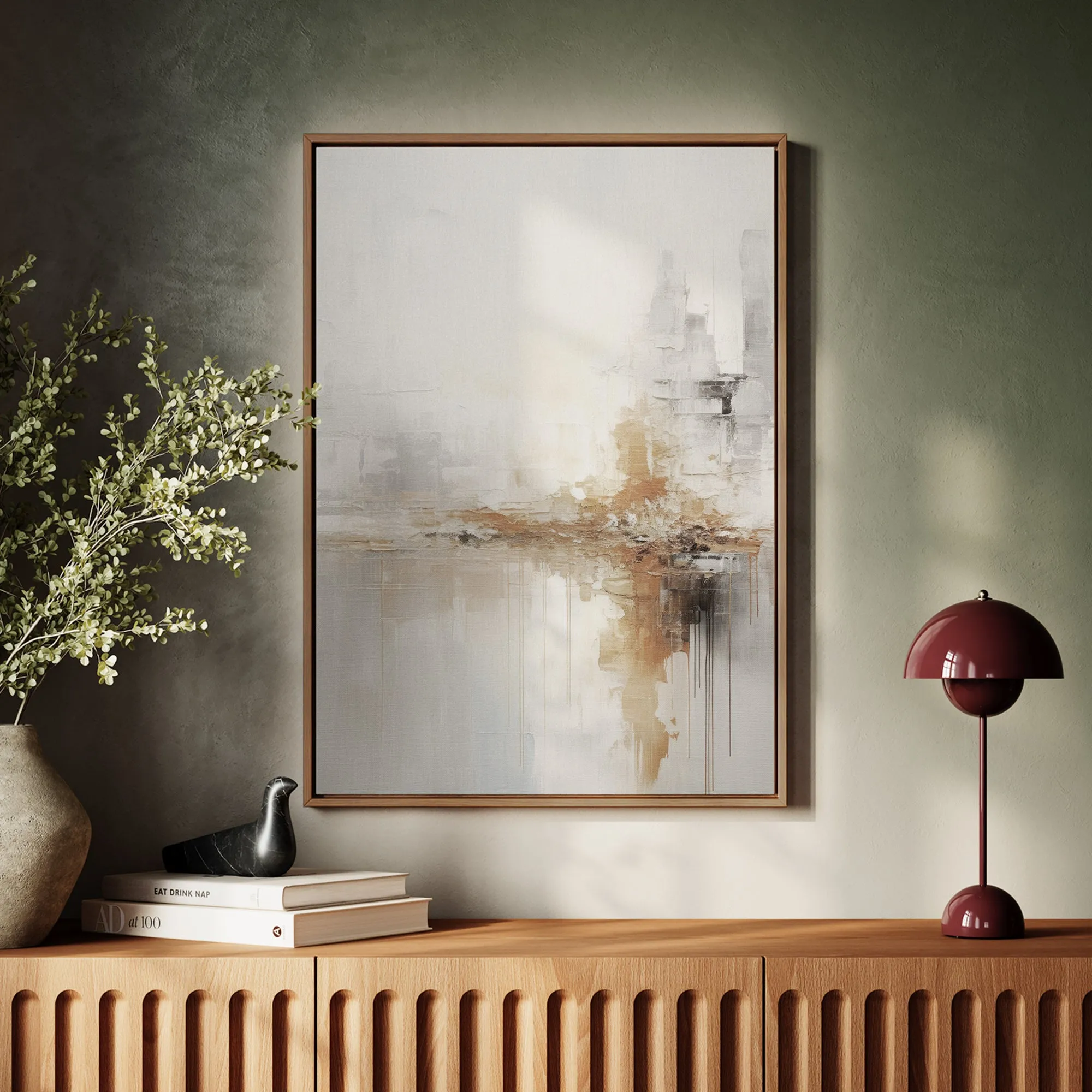 Canvas Wall Art Stretched Over Wooden Frame with Floating Frame and Gold Pattern Painting CV4164