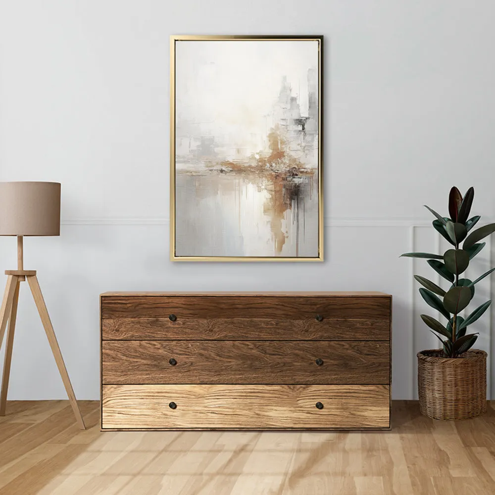 Canvas Wall Art Stretched Over Wooden Frame with Floating Frame and Gold Pattern Painting CV4164