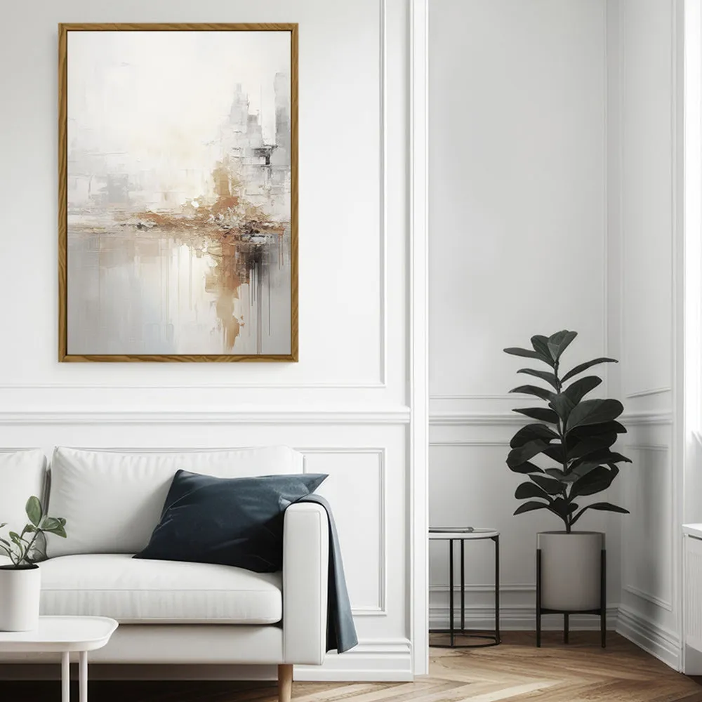 Canvas Wall Art Stretched Over Wooden Frame with Floating Frame and Gold Pattern Painting CV4164