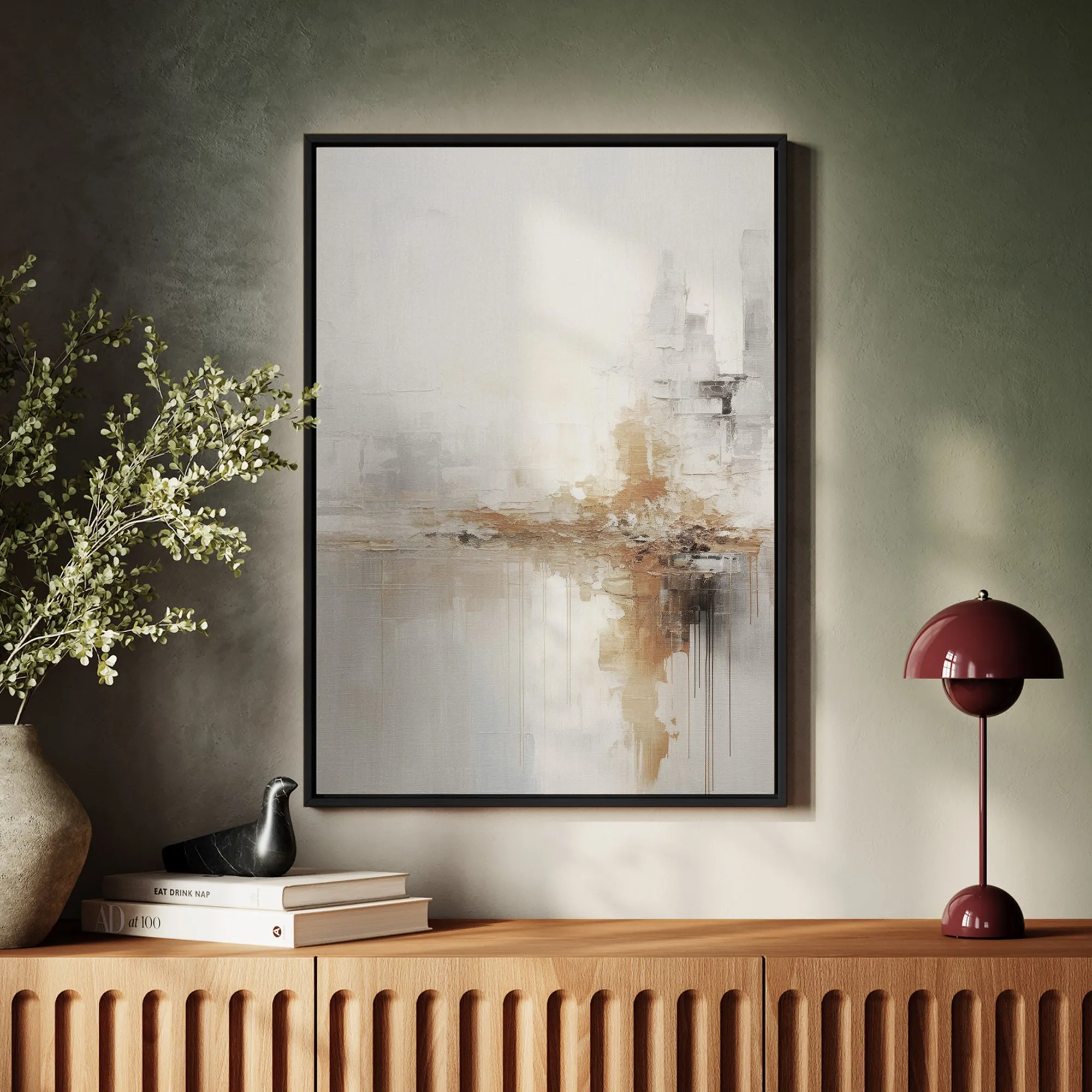 Canvas Wall Art Stretched Over Wooden Frame with Floating Frame and Gold Pattern Painting CV4164