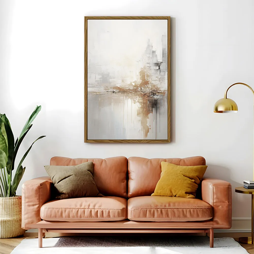 Canvas Wall Art Stretched Over Wooden Frame with Floating Frame and Gold Pattern Painting CV4164