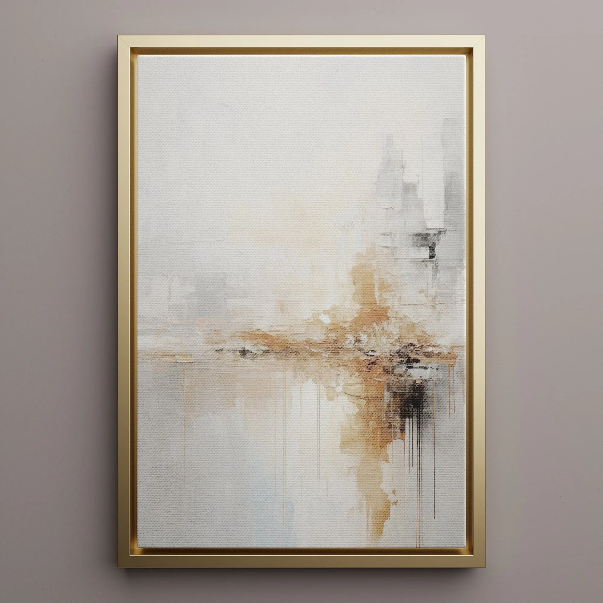 Canvas Wall Art Stretched Over Wooden Frame with Floating Frame and Gold Pattern Painting CV4164