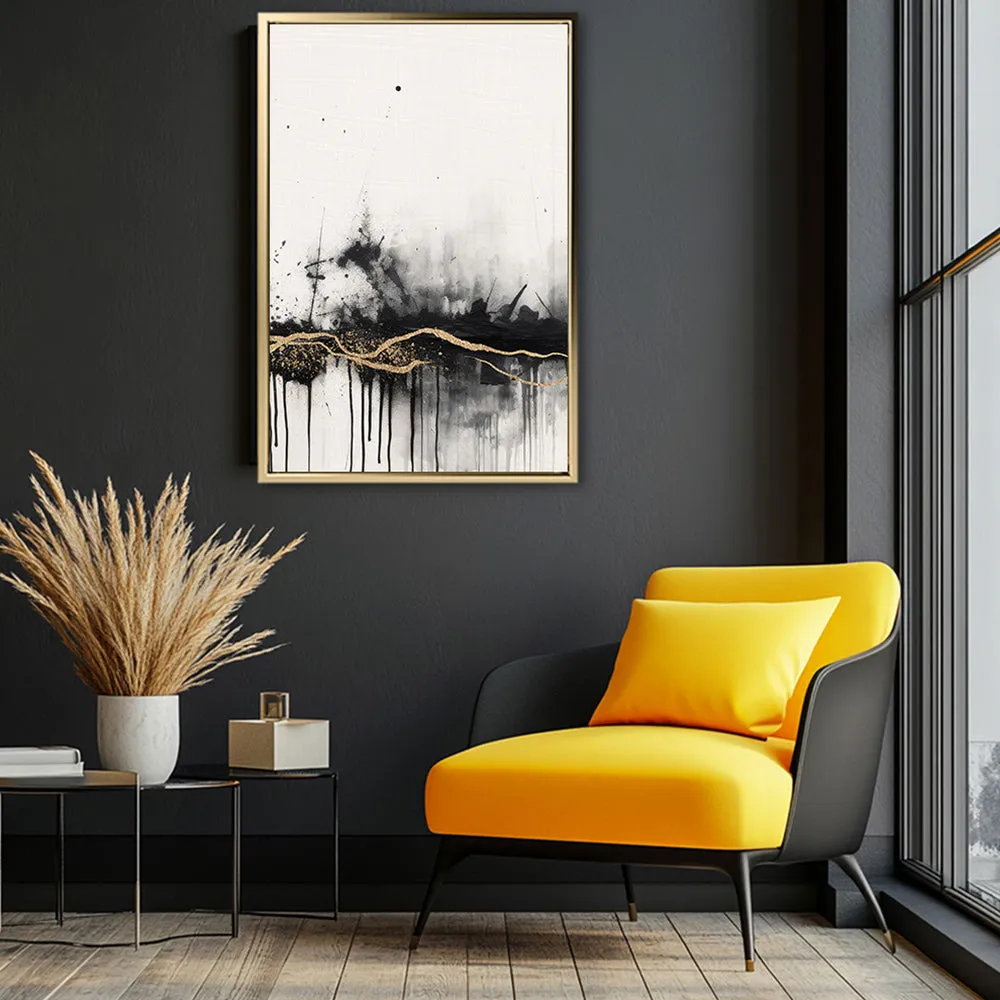Canvas Wall Art Stretched Over Wooden Frame with Floating Frame and Gold Ray Painting CV4167