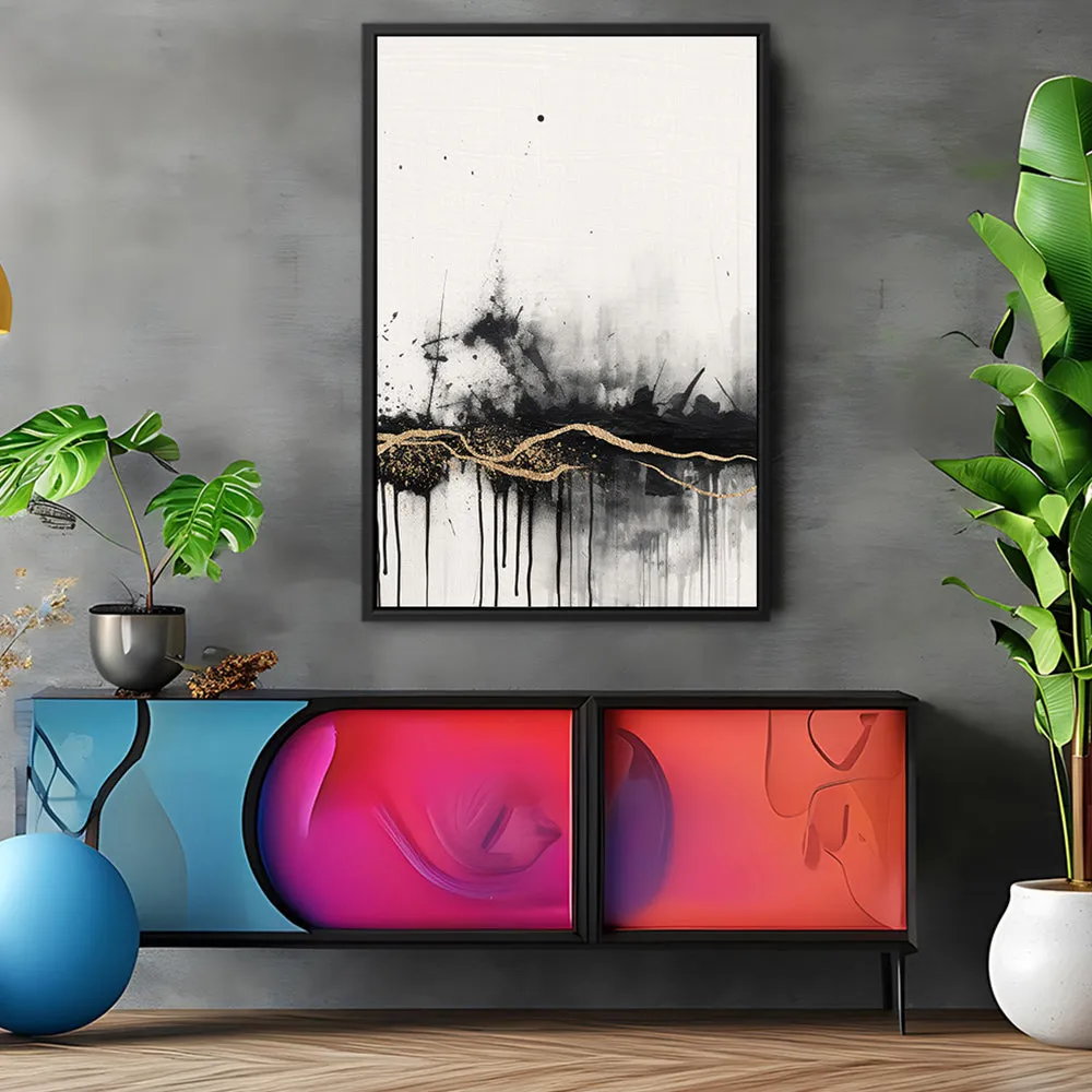 Canvas Wall Art Stretched Over Wooden Frame with Floating Frame and Gold Ray Painting CV4167