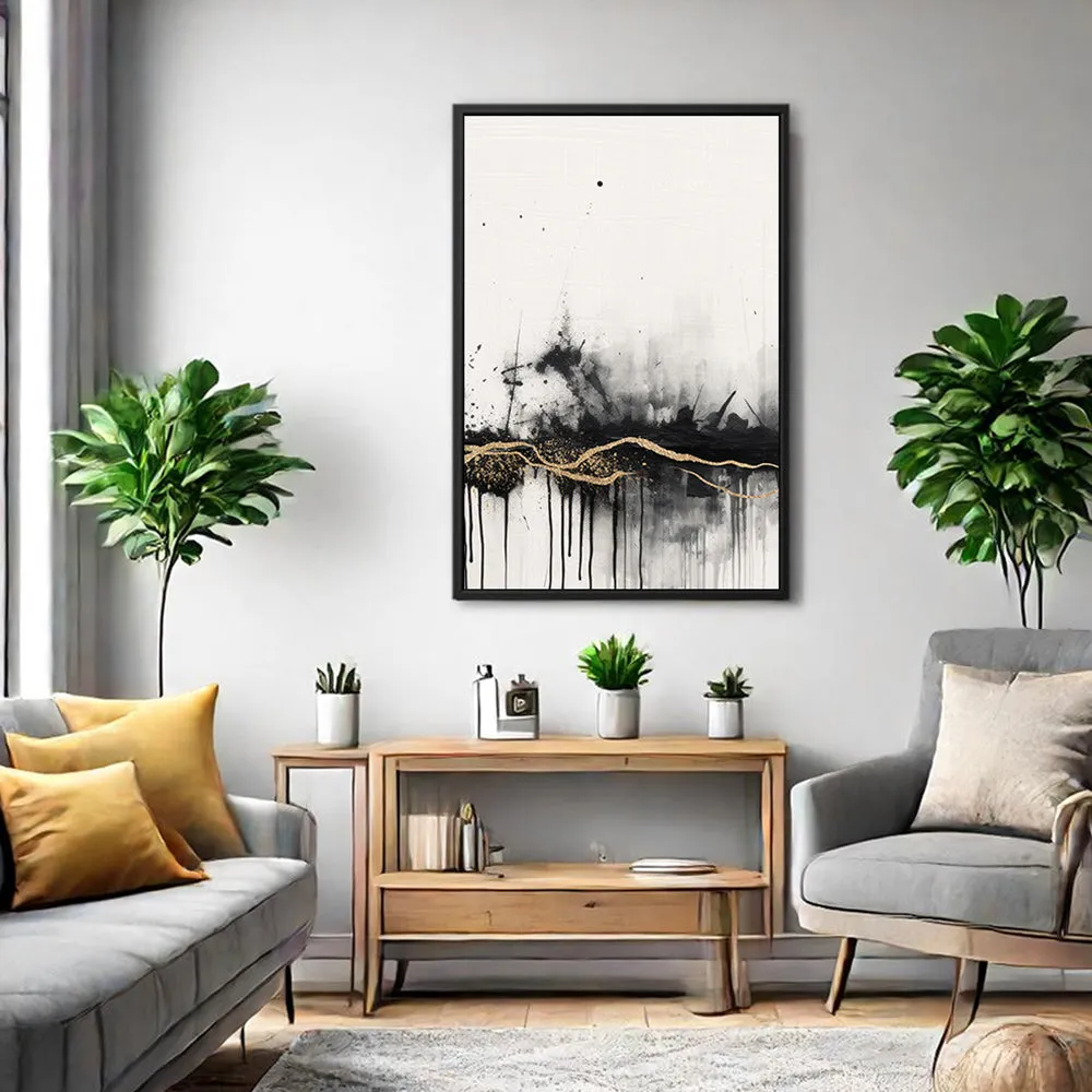 Canvas Wall Art Stretched Over Wooden Frame with Floating Frame and Gold Ray Painting CV4167