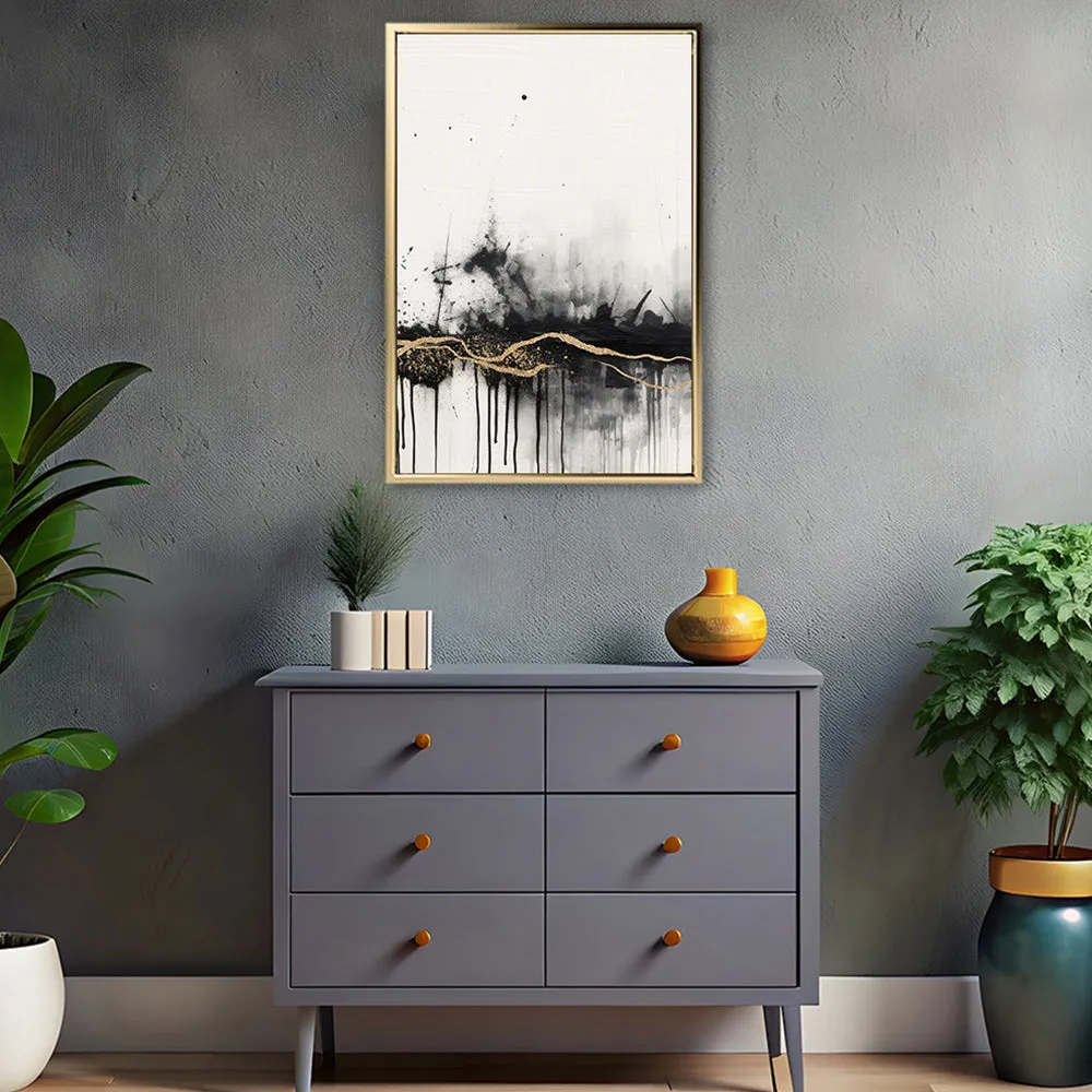 Canvas Wall Art Stretched Over Wooden Frame with Floating Frame and Gold Ray Painting CV4167