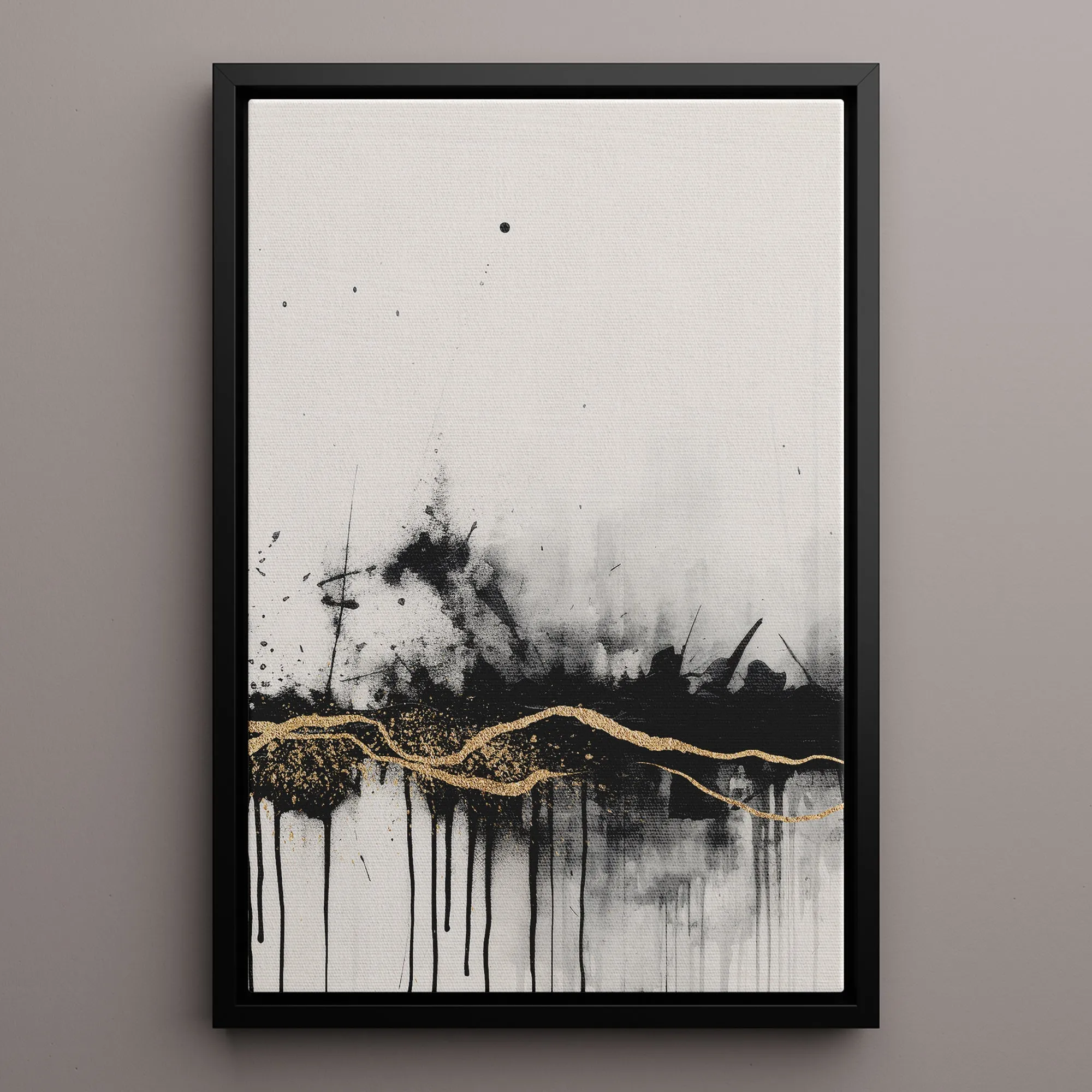 Canvas Wall Art Stretched Over Wooden Frame with Floating Frame and Gold Ray Painting CV4167