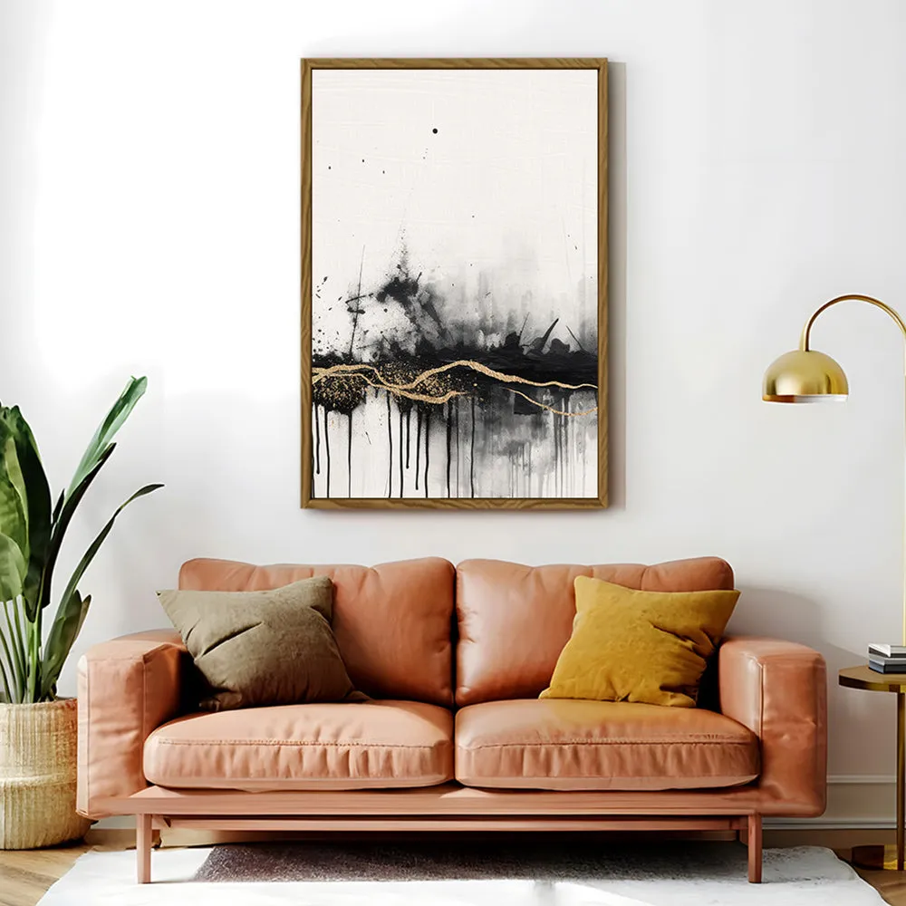 Canvas Wall Art Stretched Over Wooden Frame with Floating Frame and Gold Ray Painting CV4167