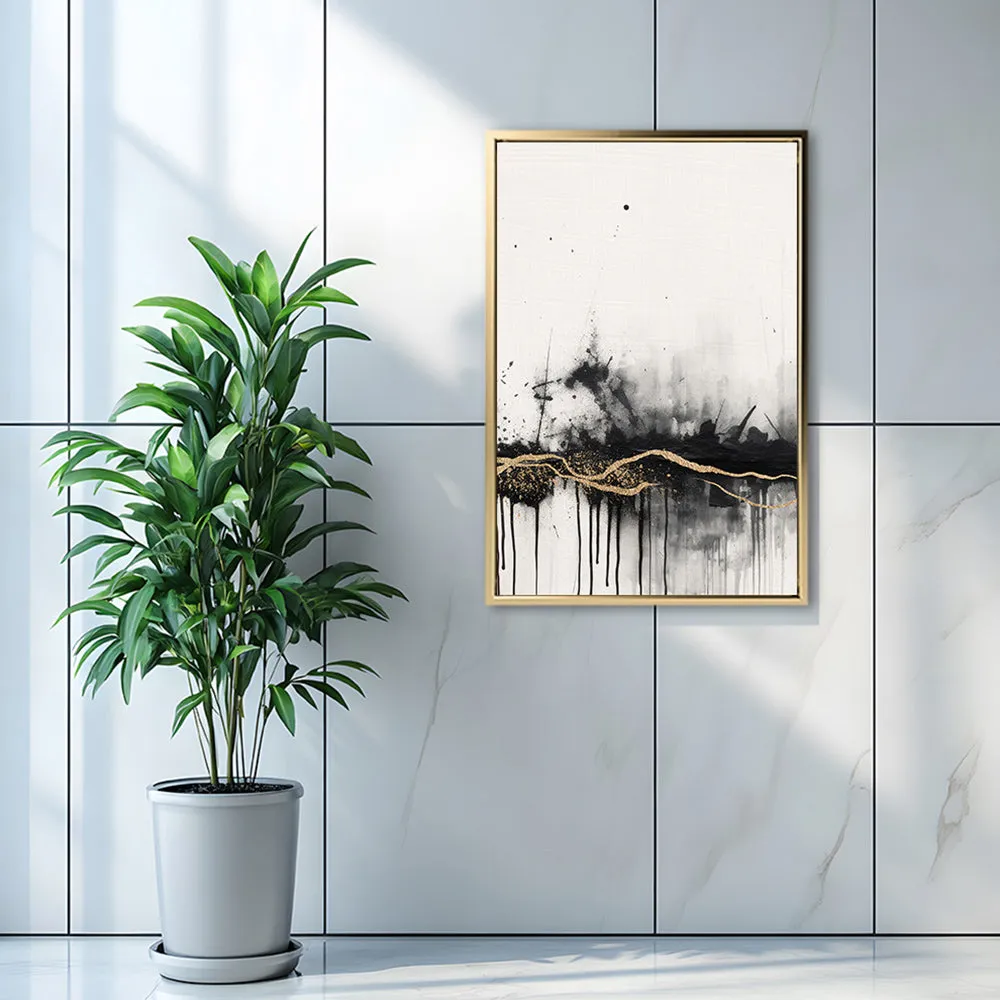 Canvas Wall Art Stretched Over Wooden Frame with Floating Frame and Gold Ray Painting CV4167