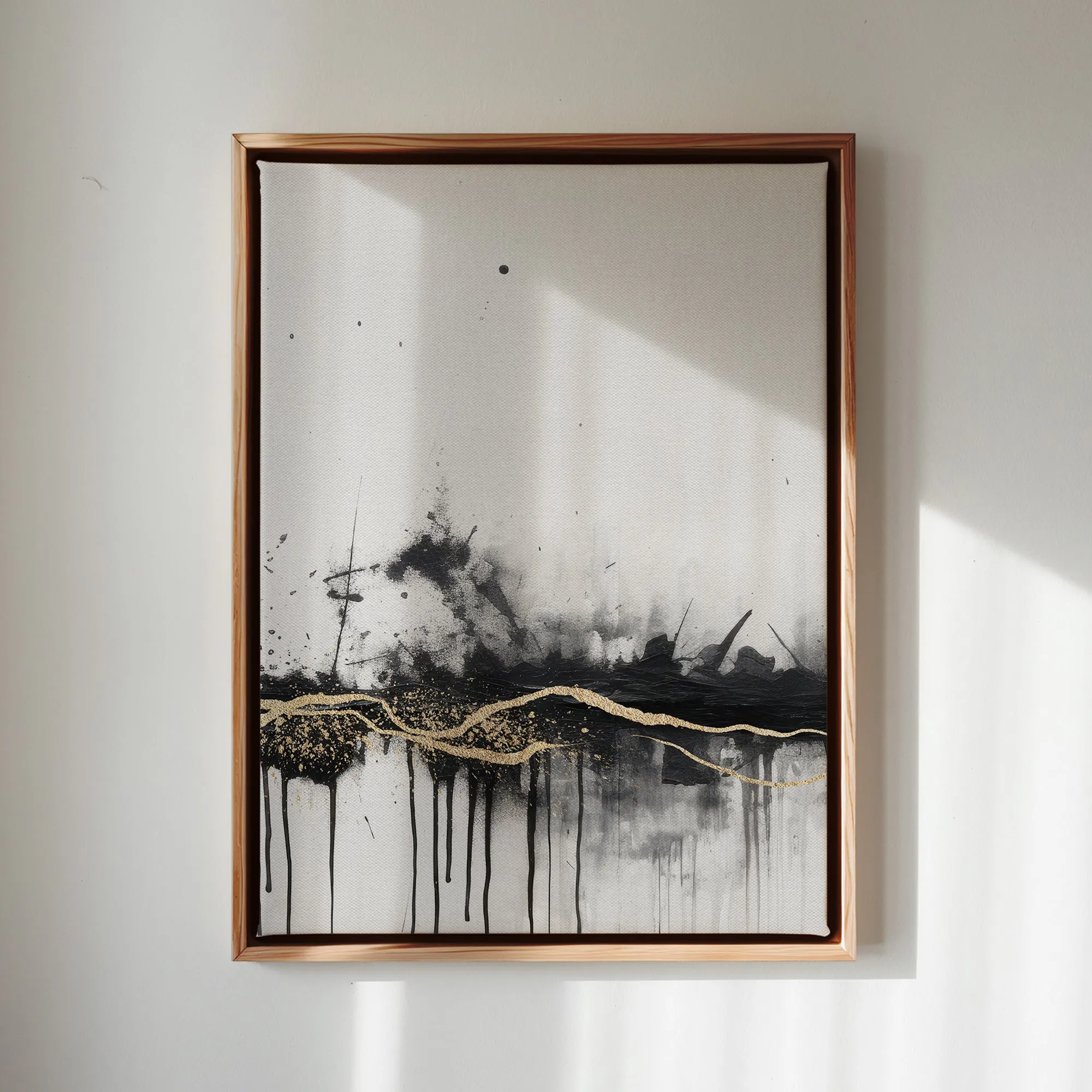 Canvas Wall Art Stretched Over Wooden Frame with Floating Frame and Gold Ray Painting CV4167