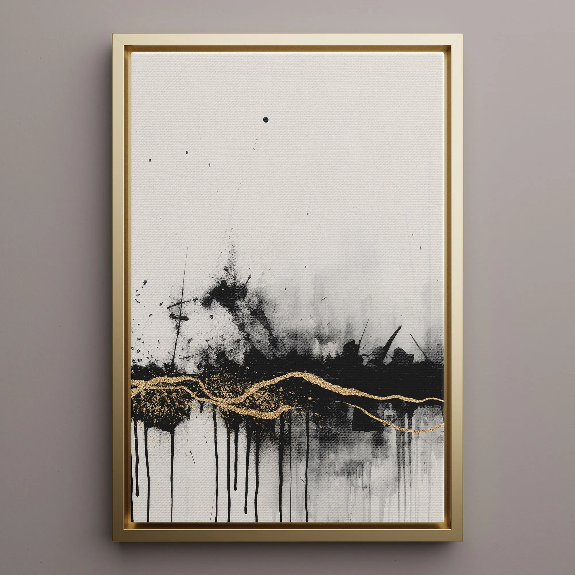 Canvas Wall Art Stretched Over Wooden Frame with Floating Frame and Gold Ray Painting CV4167